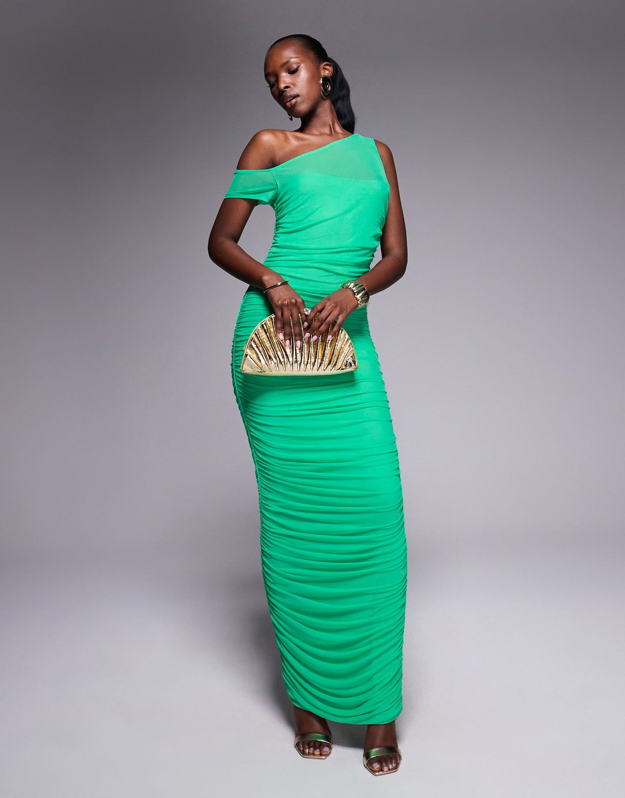 AFRM asymmetric power mesh midaxi dress in bold green