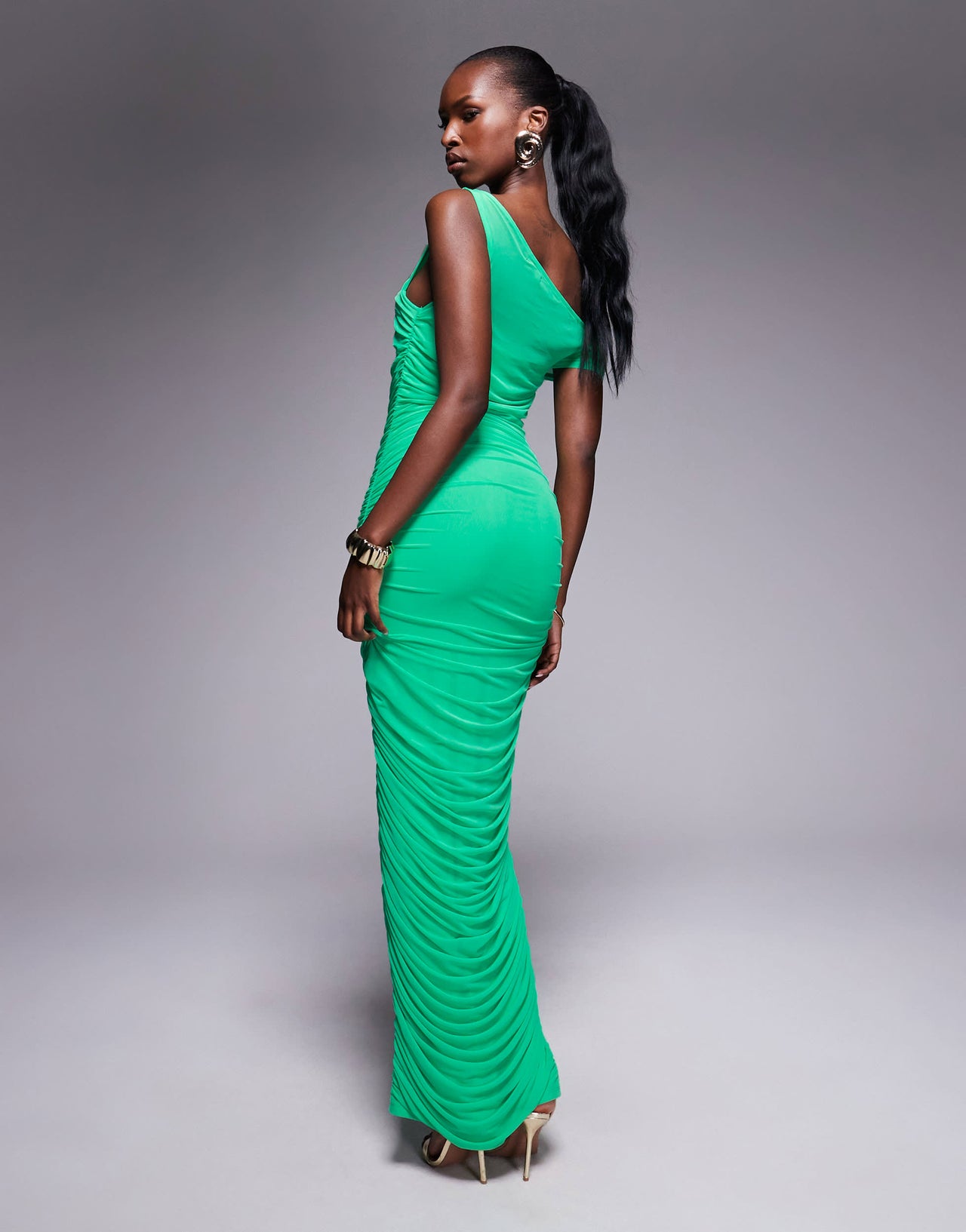 AFRM asymmetric power mesh midaxi dress in bold green