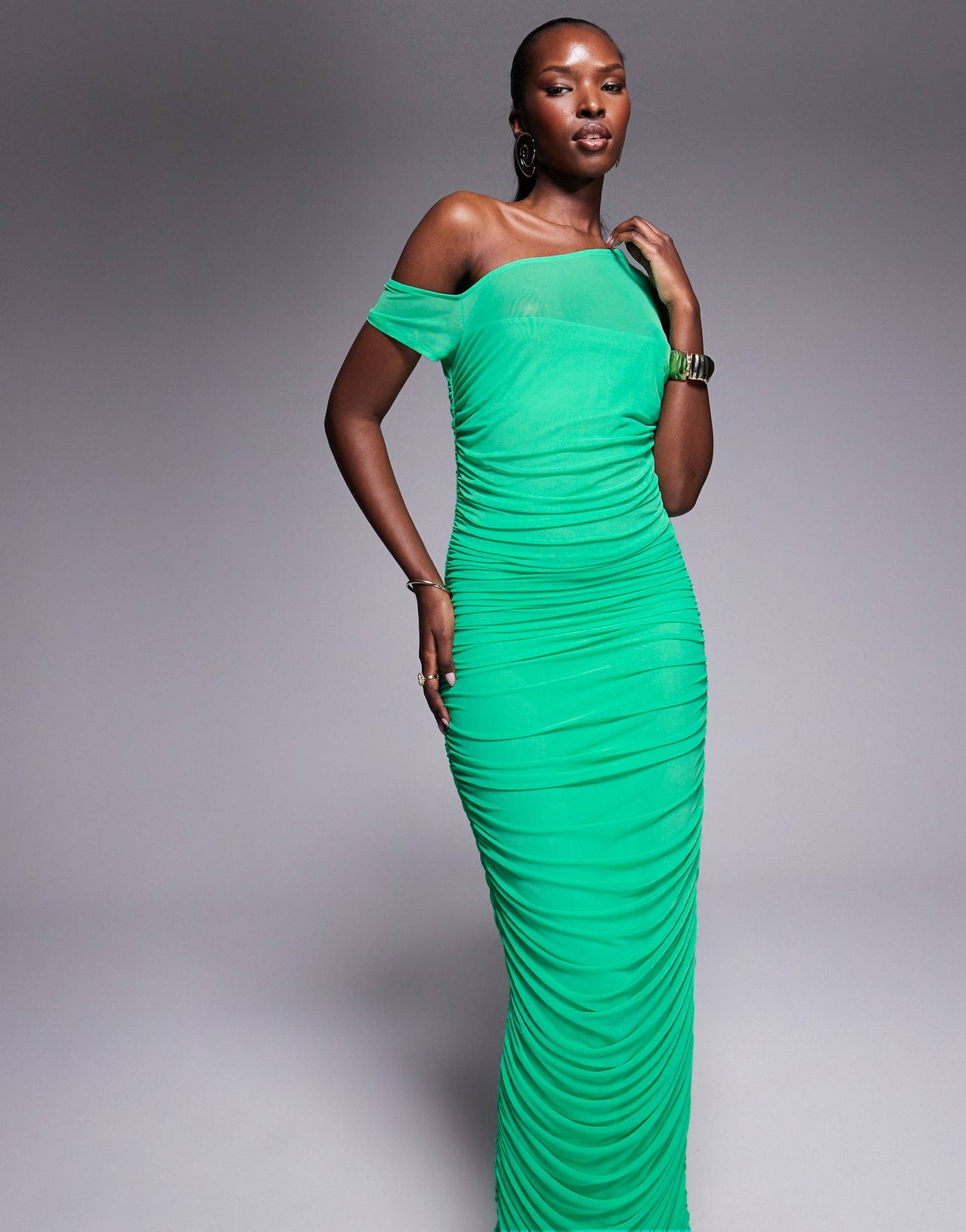 AFRM asymmetric power mesh midaxi dress in bold green