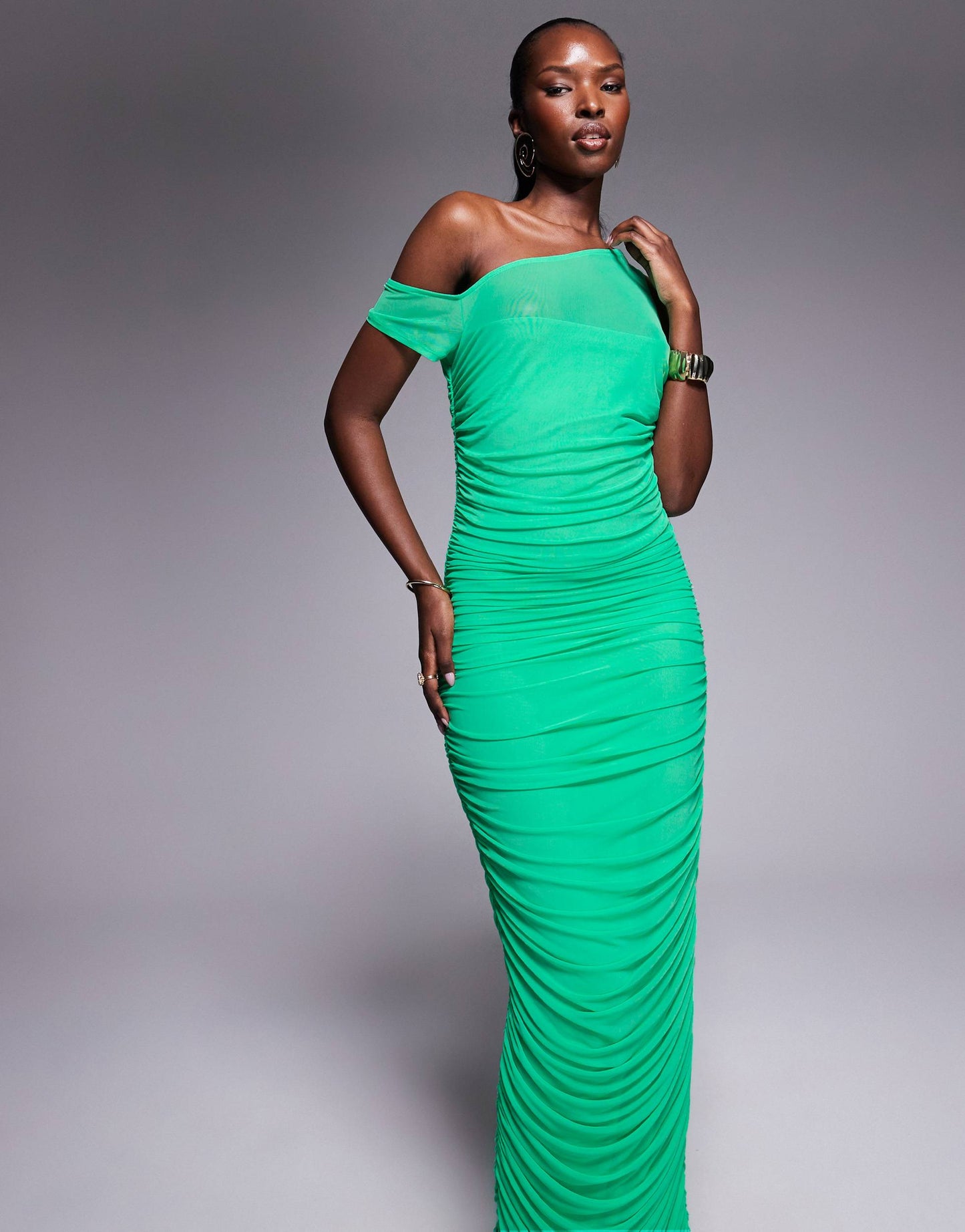 AFRM asymmetric power mesh midaxi dress in bold green