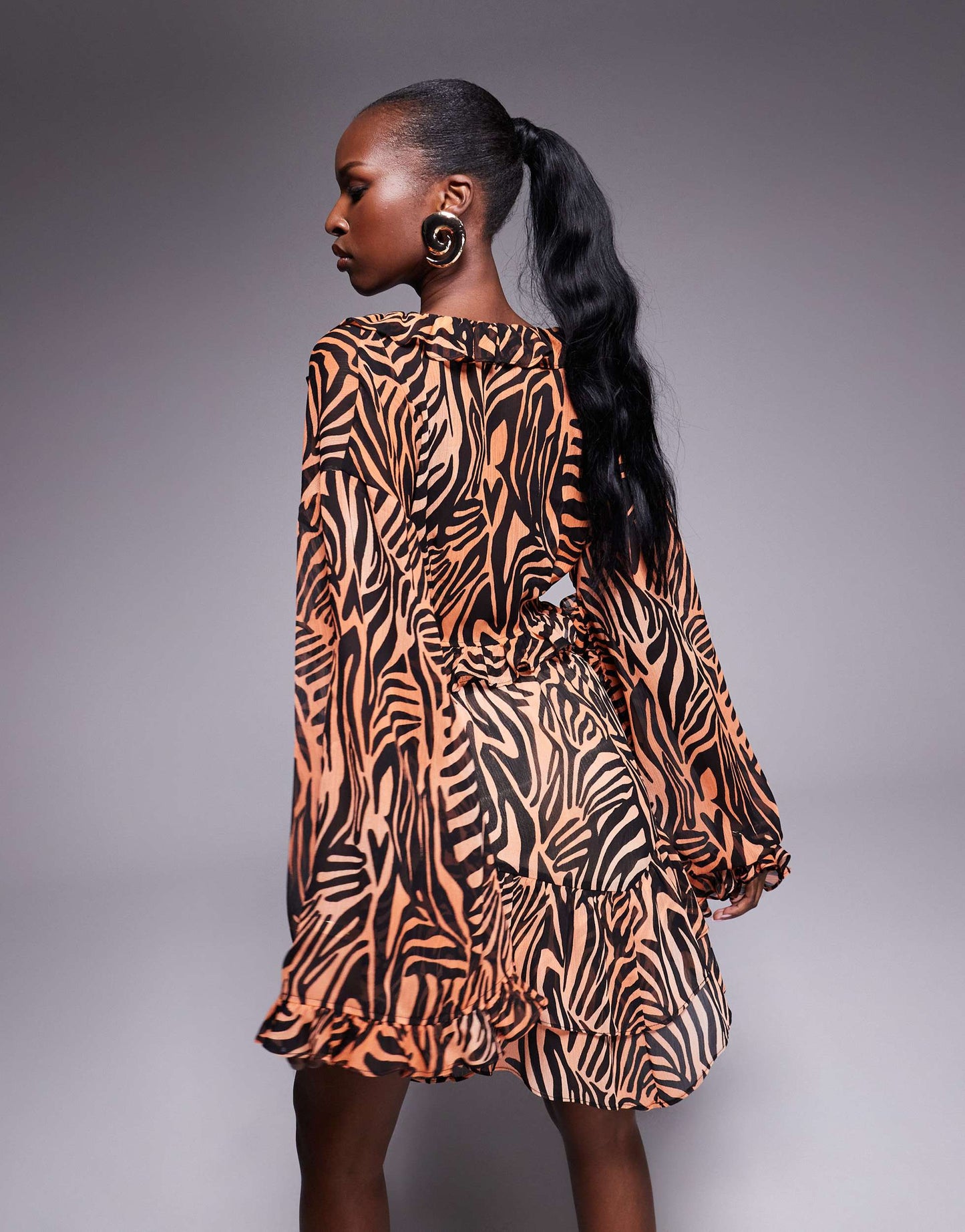 AFRM ruffle sleeve crop top co-ord in ombre zebra