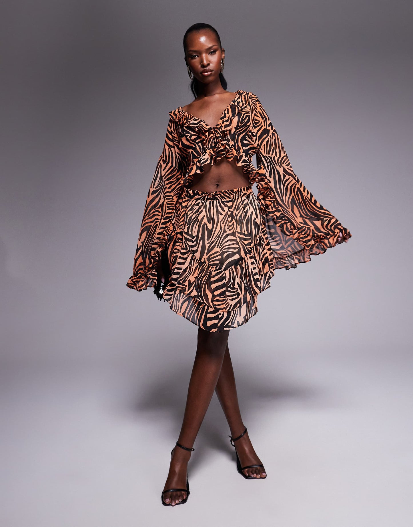 AFRM high waisted ruffle knicker short co-ord in ombre zebra