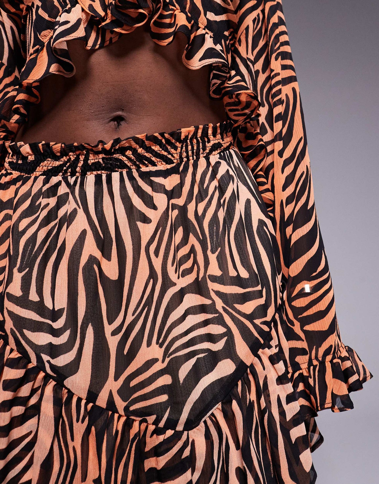 AFRM high waisted ruffle knicker short co-ord in ombre zebra