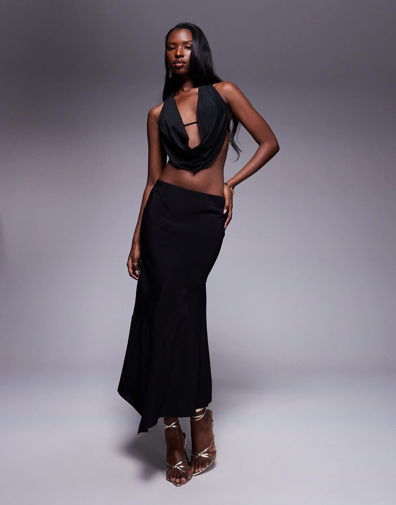 Oh Polly Fayola cowl neck top in black