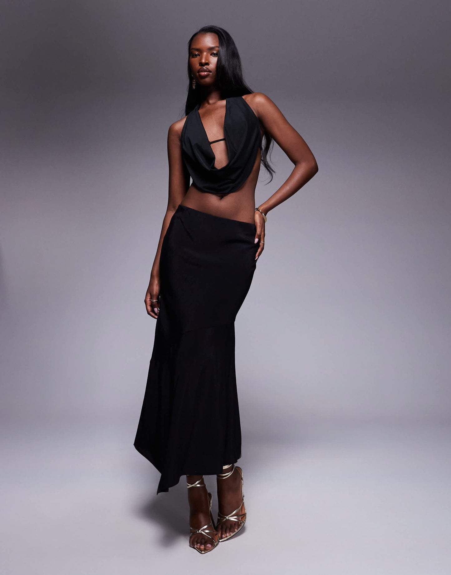 Oh Polly Fayola cowl neck top in black