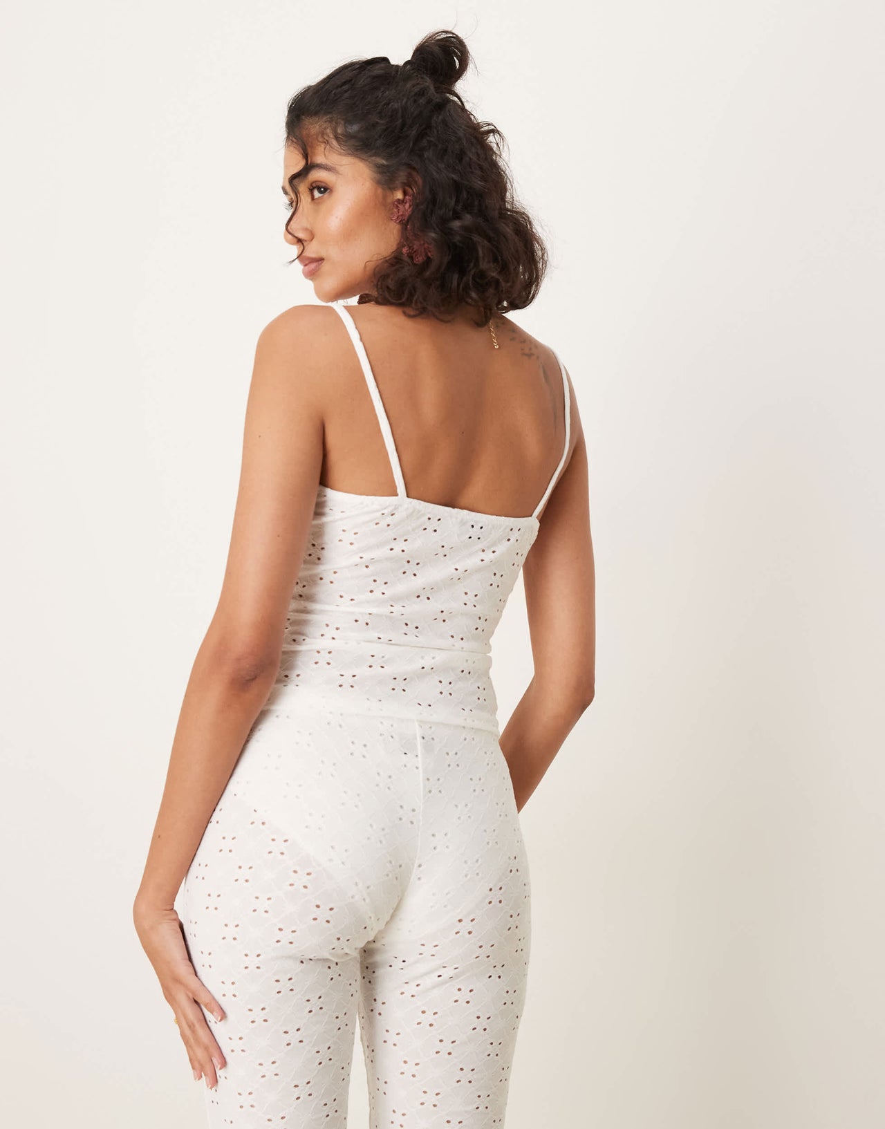 ASOS DESIGN broderie cami top co-ord in ivory