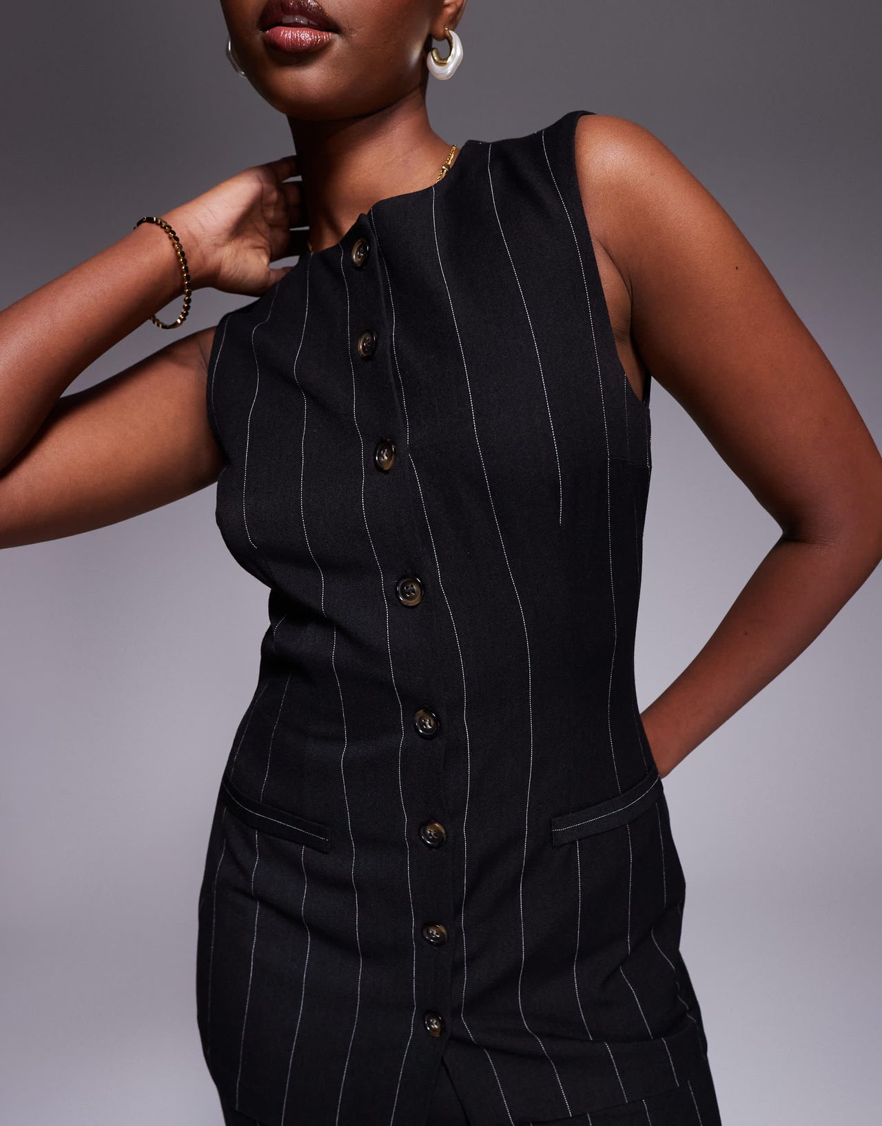 ASOS DESIGN longline co-ord waistcoat in black pinstripe