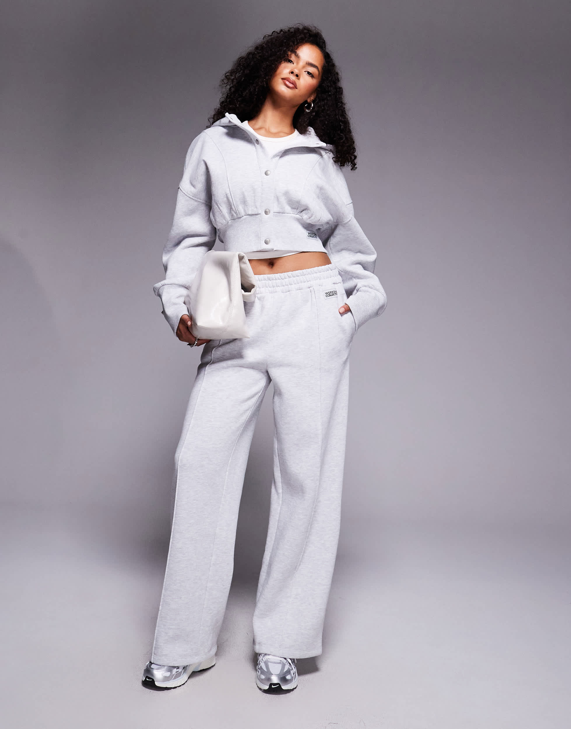 Weekend Collective wide leg jogger with pintuck in grey marl