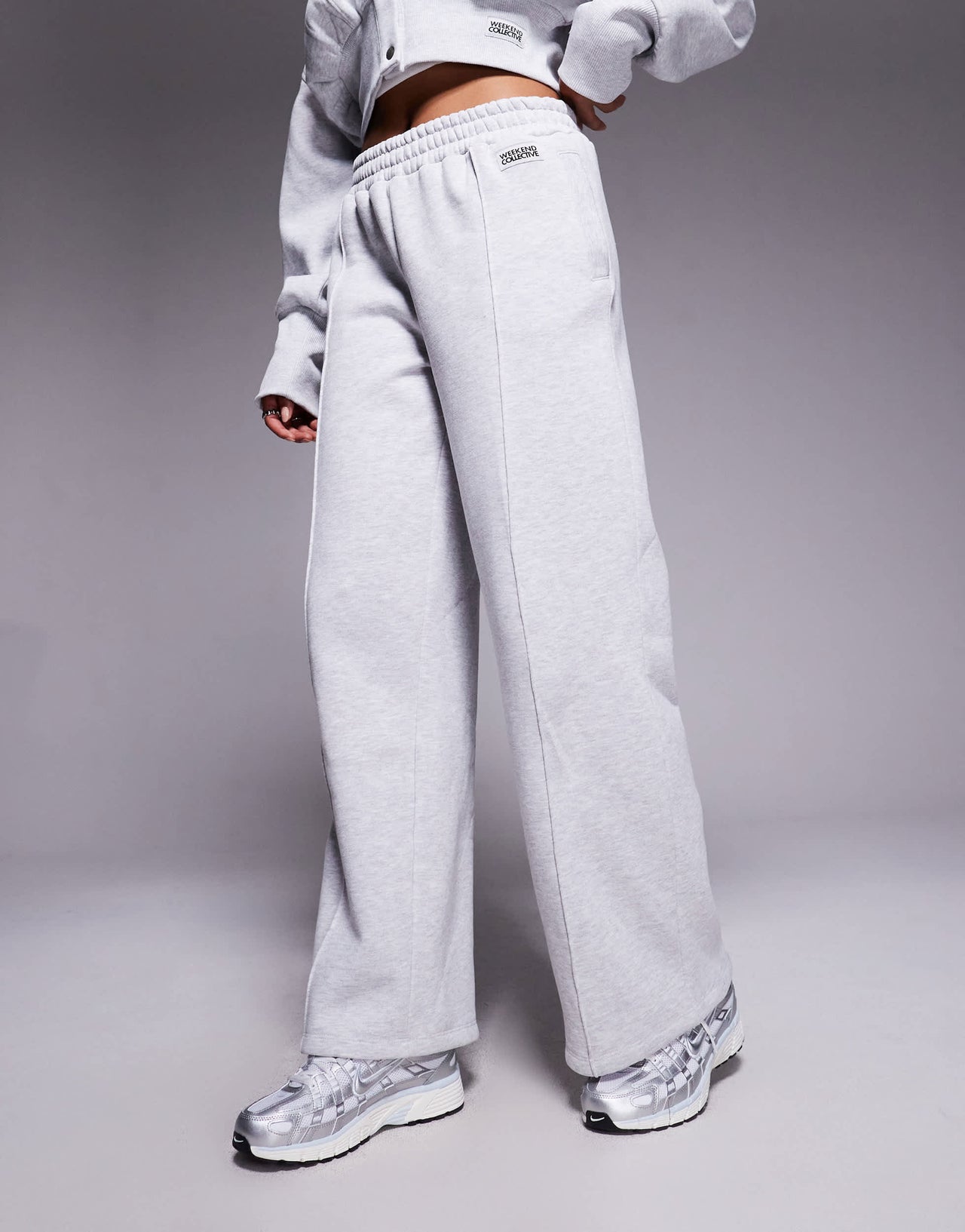Weekend Collective wide leg jogger with pintuck in grey marl