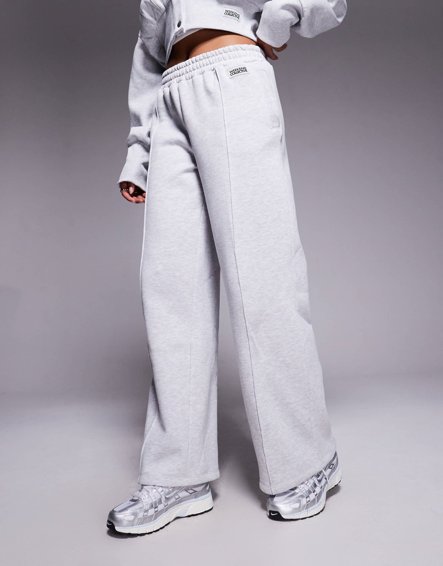 Weekend Collective wide leg jogger with pintuck in grey marl