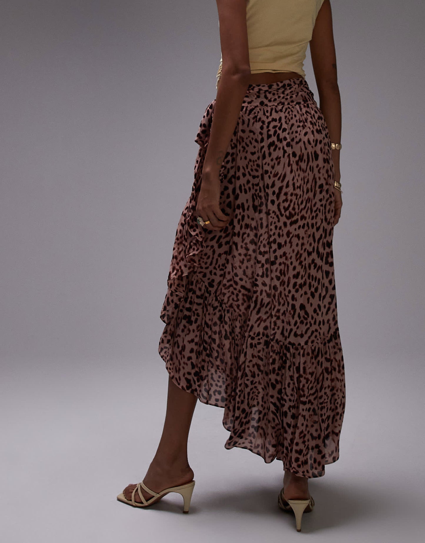& Other Stories chiffon tiered maxi skirt with asymmetric hem in leopard print