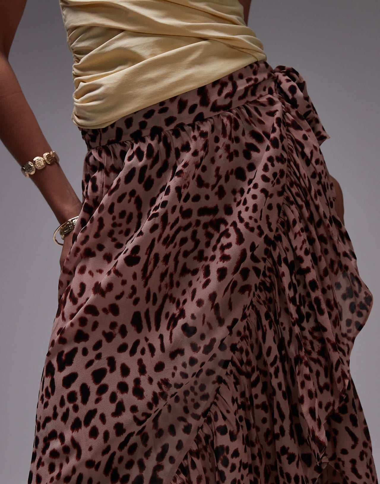 & Other Stories chiffon tiered maxi skirt with asymmetric hem in leopard print
