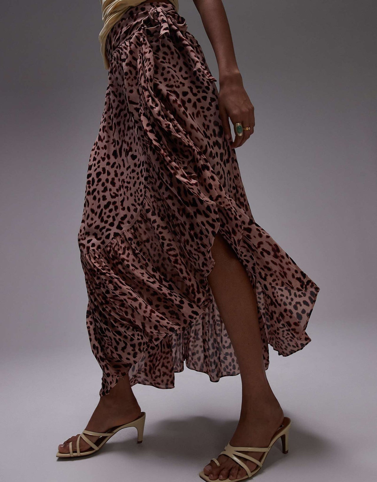 & Other Stories chiffon tiered maxi skirt with asymmetric hem in leopard print