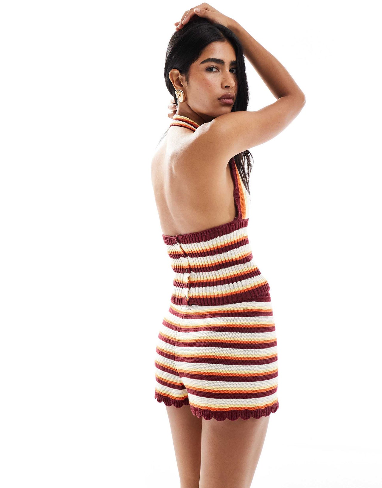 ASOS DESIGN knitted halter top co-ord in multi stripe
