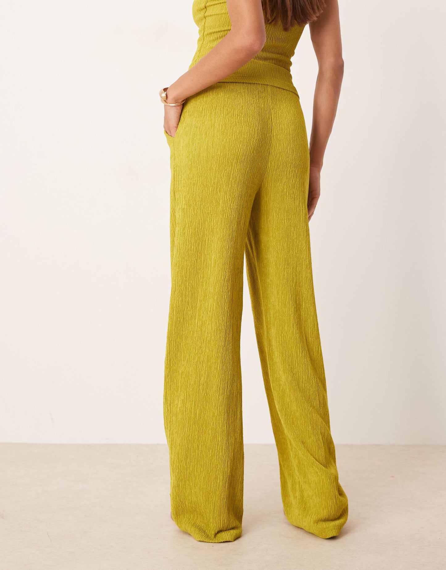 ASOS DESIGN co-ord textured wide leg trouser in green