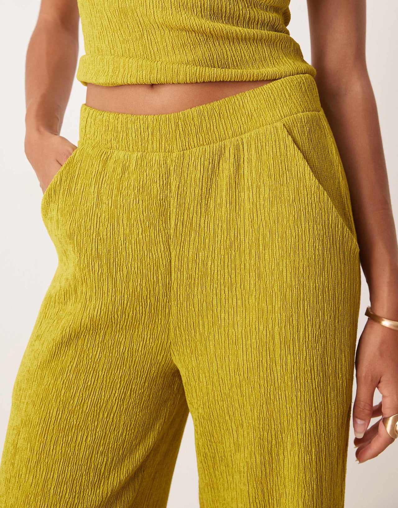 ASOS DESIGN co-ord textured wide leg trouser in green