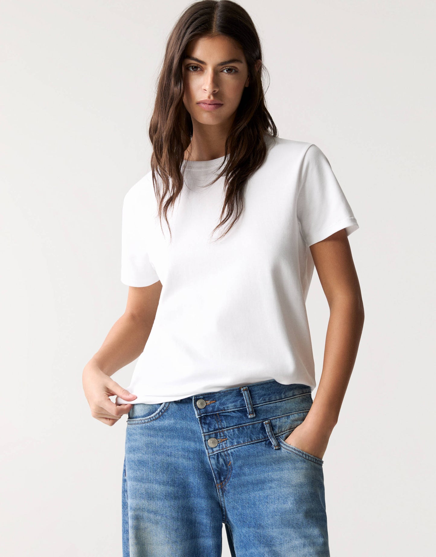 Pull&Bear short sleeve regular cotton  t-shirt in white