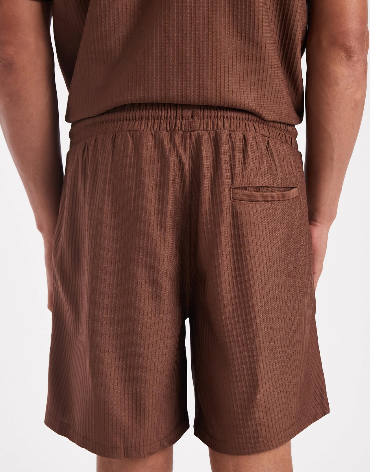 ONLY & SONS plisse pull on short co-ord in brown