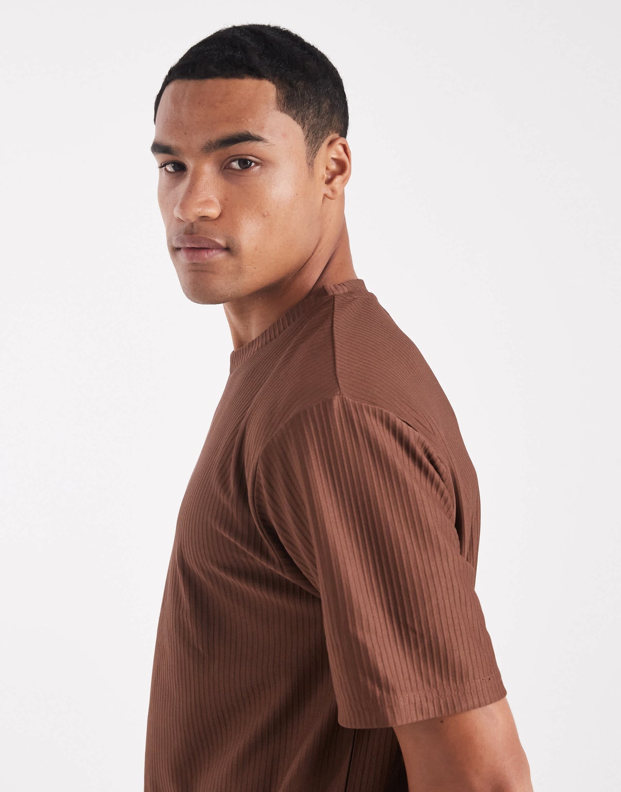 ONLY & SONS plisse oversized t-shirt co-ord in brown