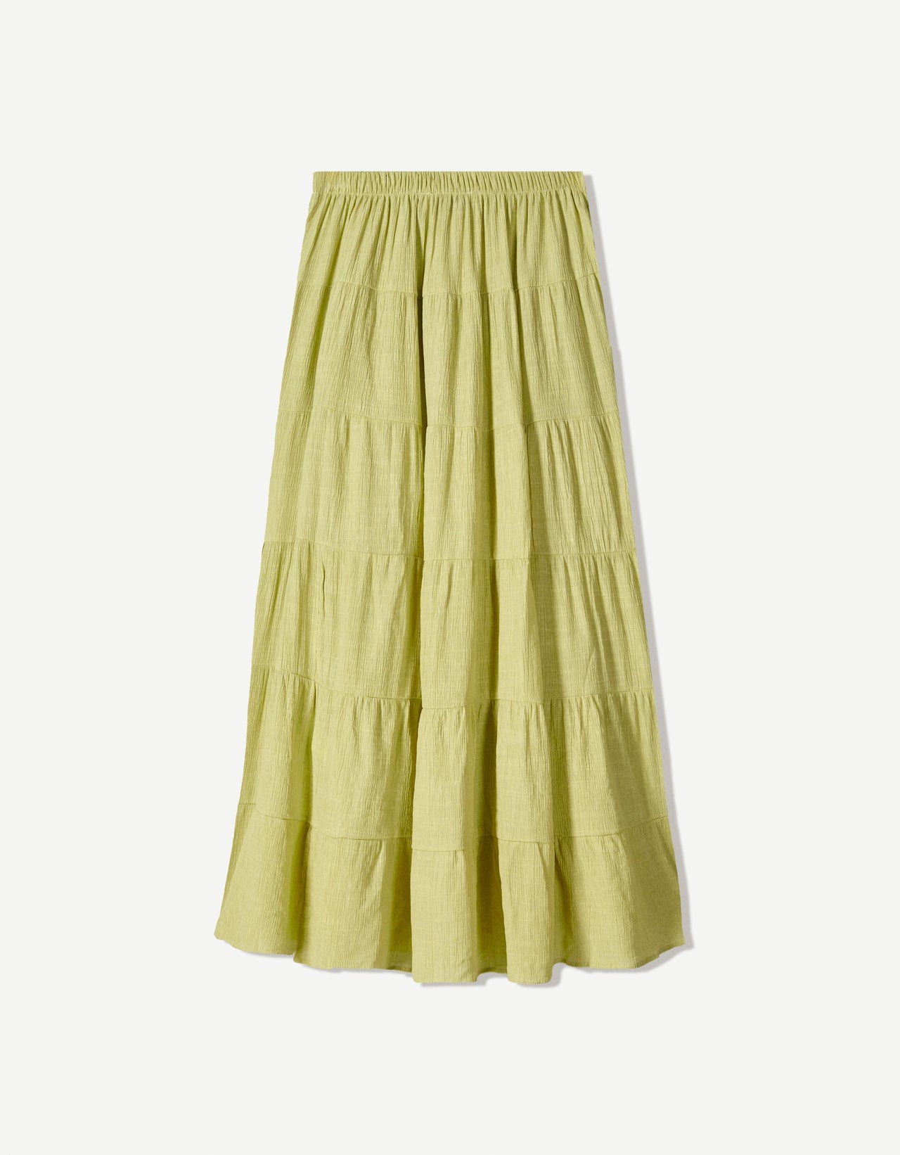 Bershka cheesecloth tierred maxi skirt in pistachio
