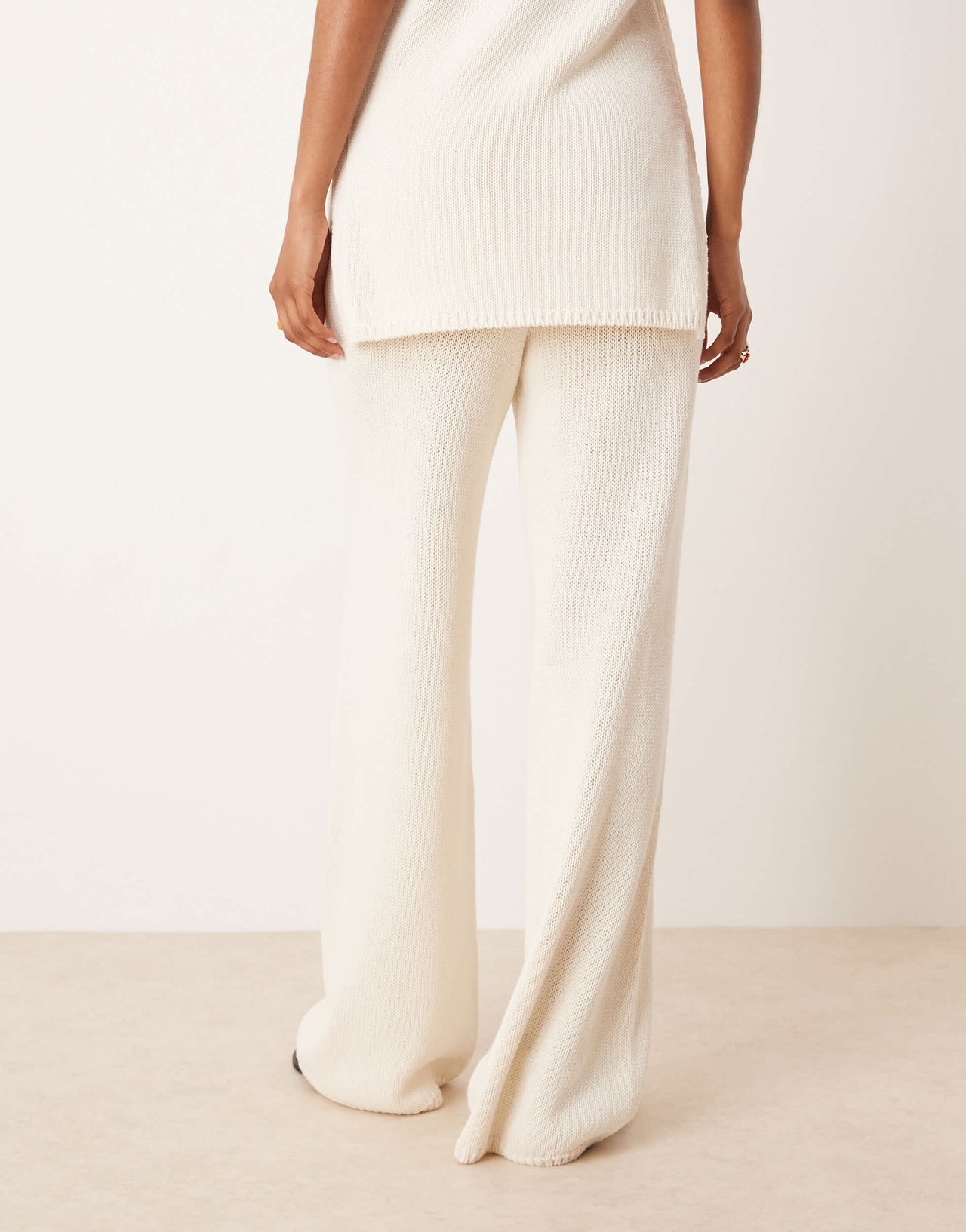 ASOS DESIGN co-ord heavyweight clean knit wide leg trousers in stone
