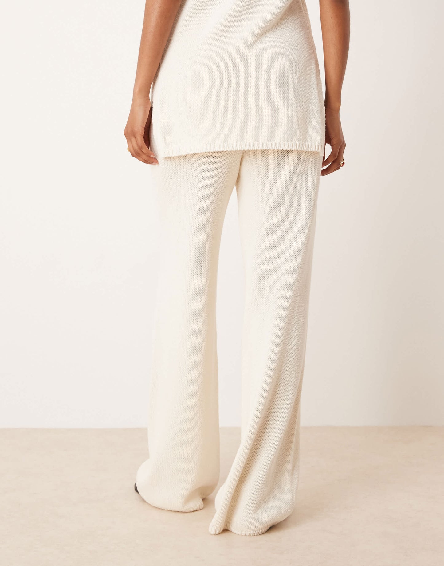 ASOS DESIGN co-ord heavyweight clean knit wide leg trousers in stone