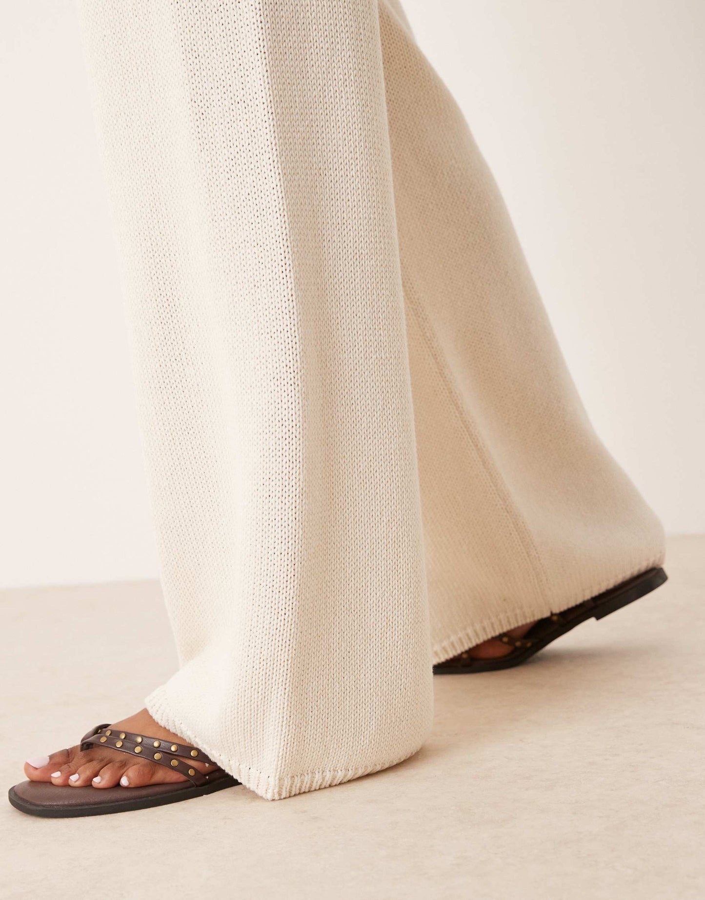 ASOS DESIGN co-ord heavyweight clean knit wide leg trousers in stone