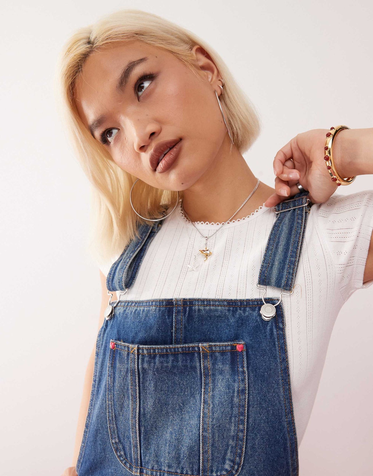 Monki denim dunagree mini dress in blue wash