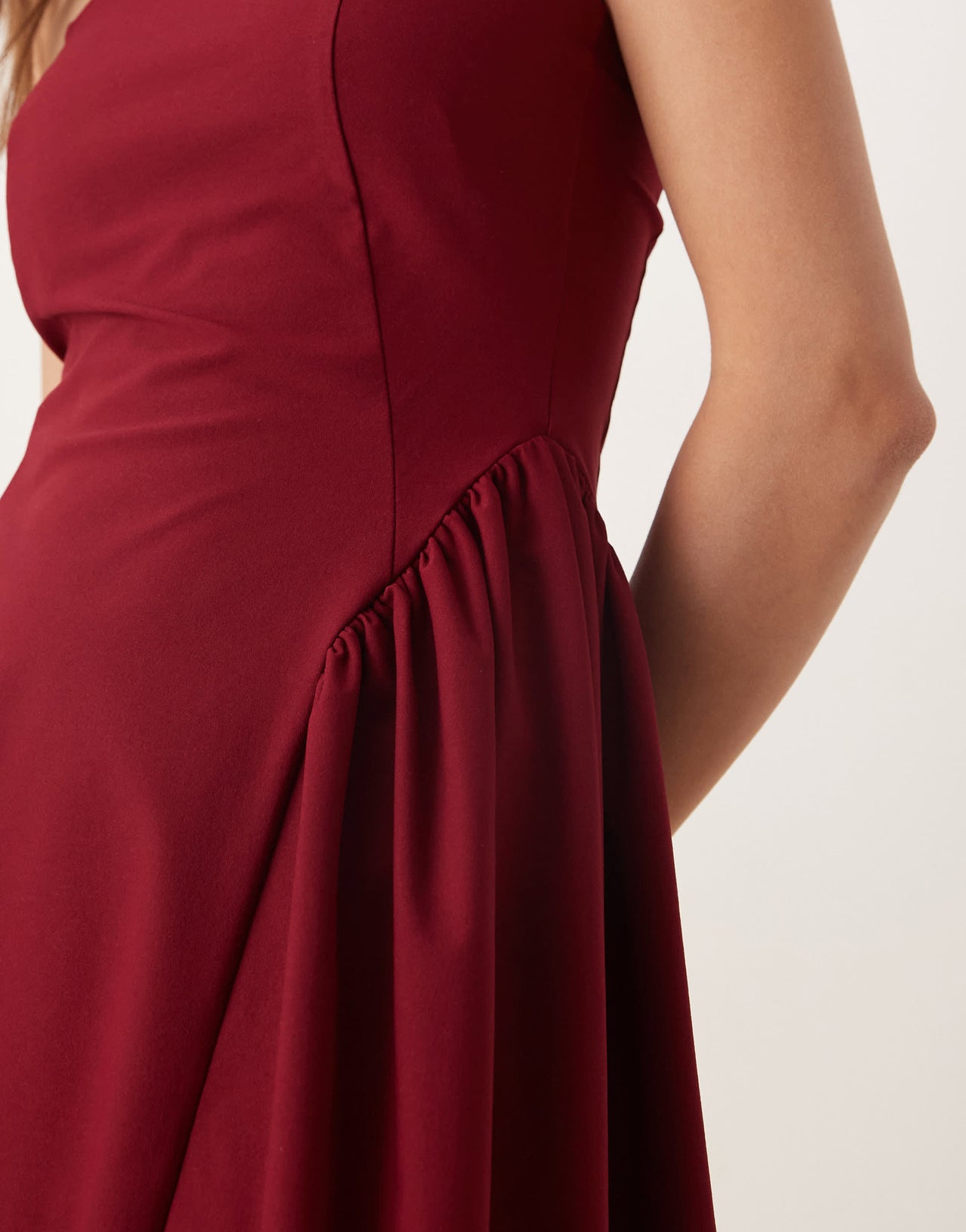 ASOS DESIGN bandeau waisted detail midi dress in wine