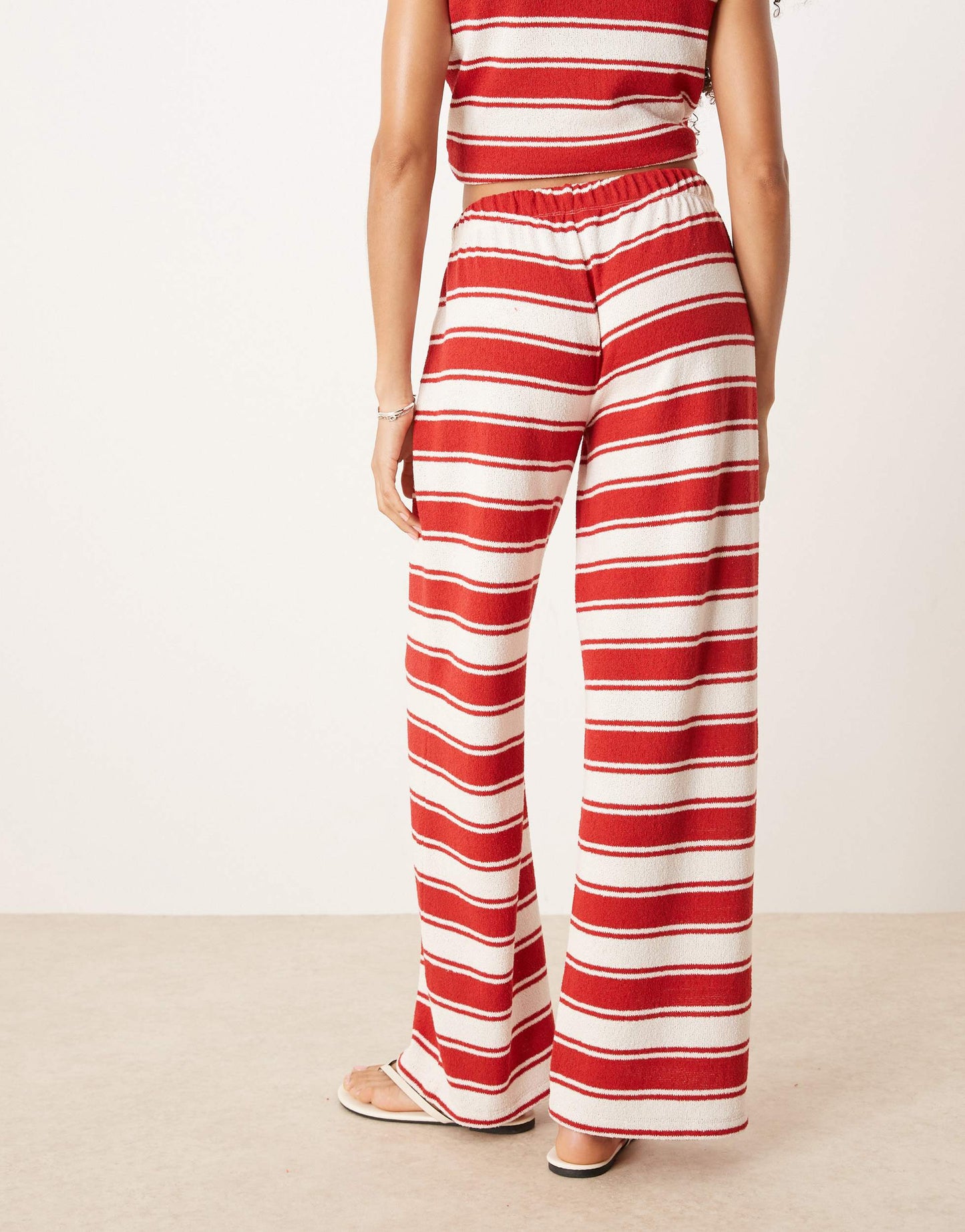 ASOS DESIGN co-ord wide leg trouser in red and cream stripe