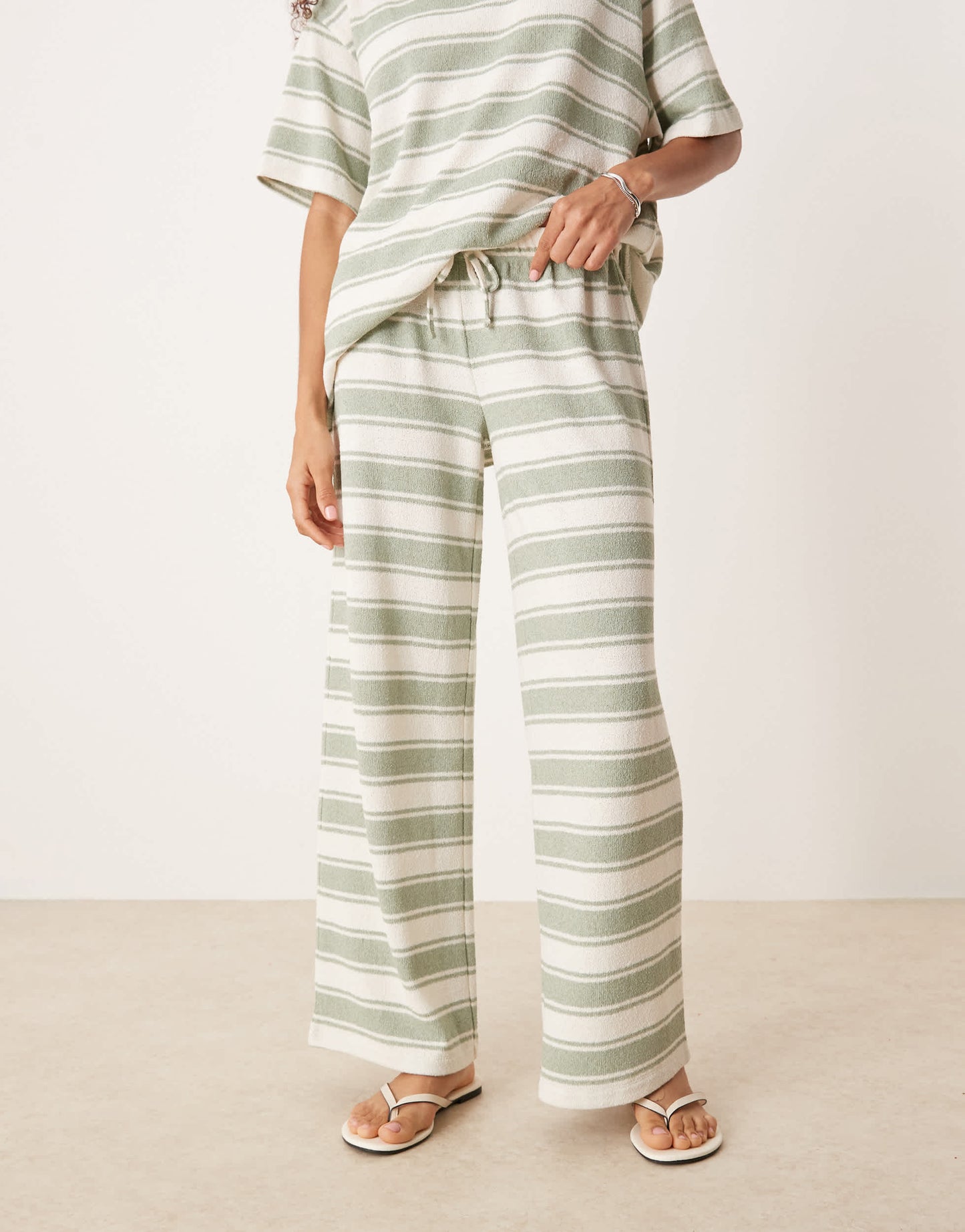ASOS DESIGN wide leg trouser co-ord in knit  sage stripe