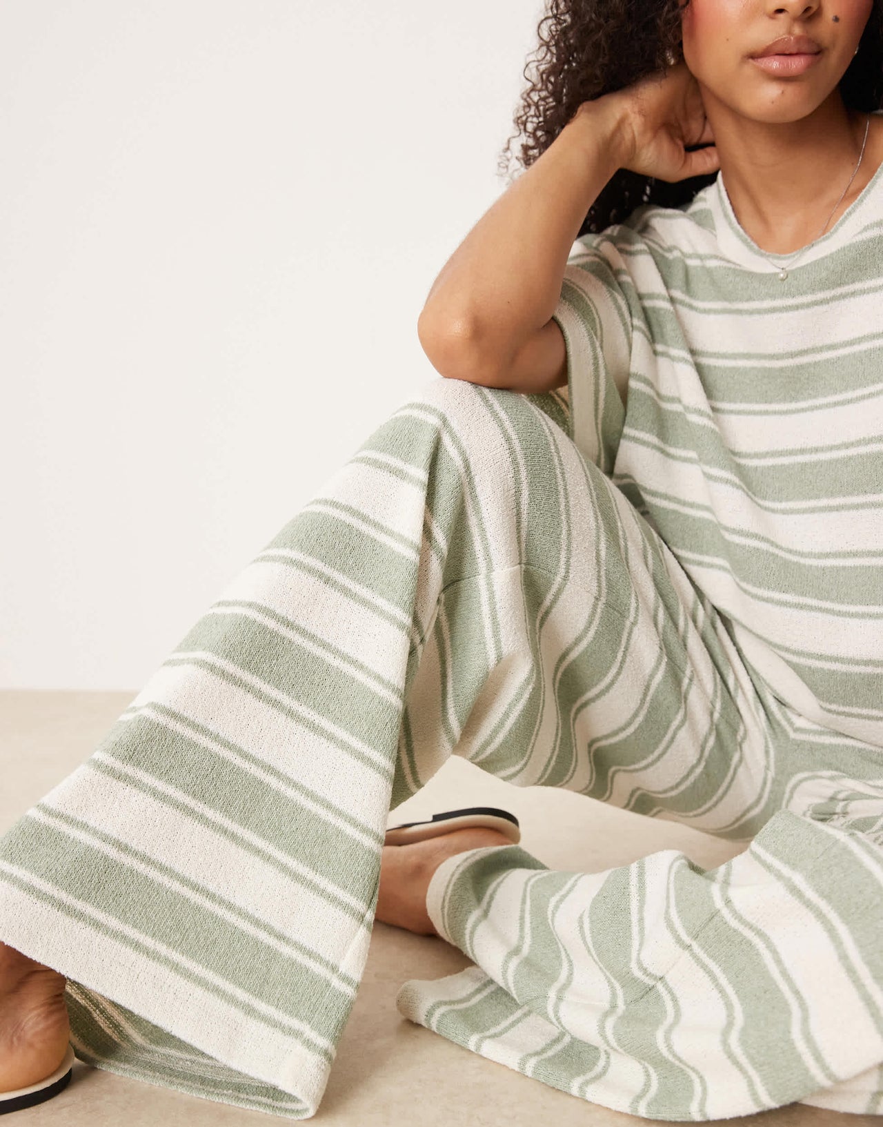 ASOS DESIGN wide leg trouser co-ord in knit  sage stripe