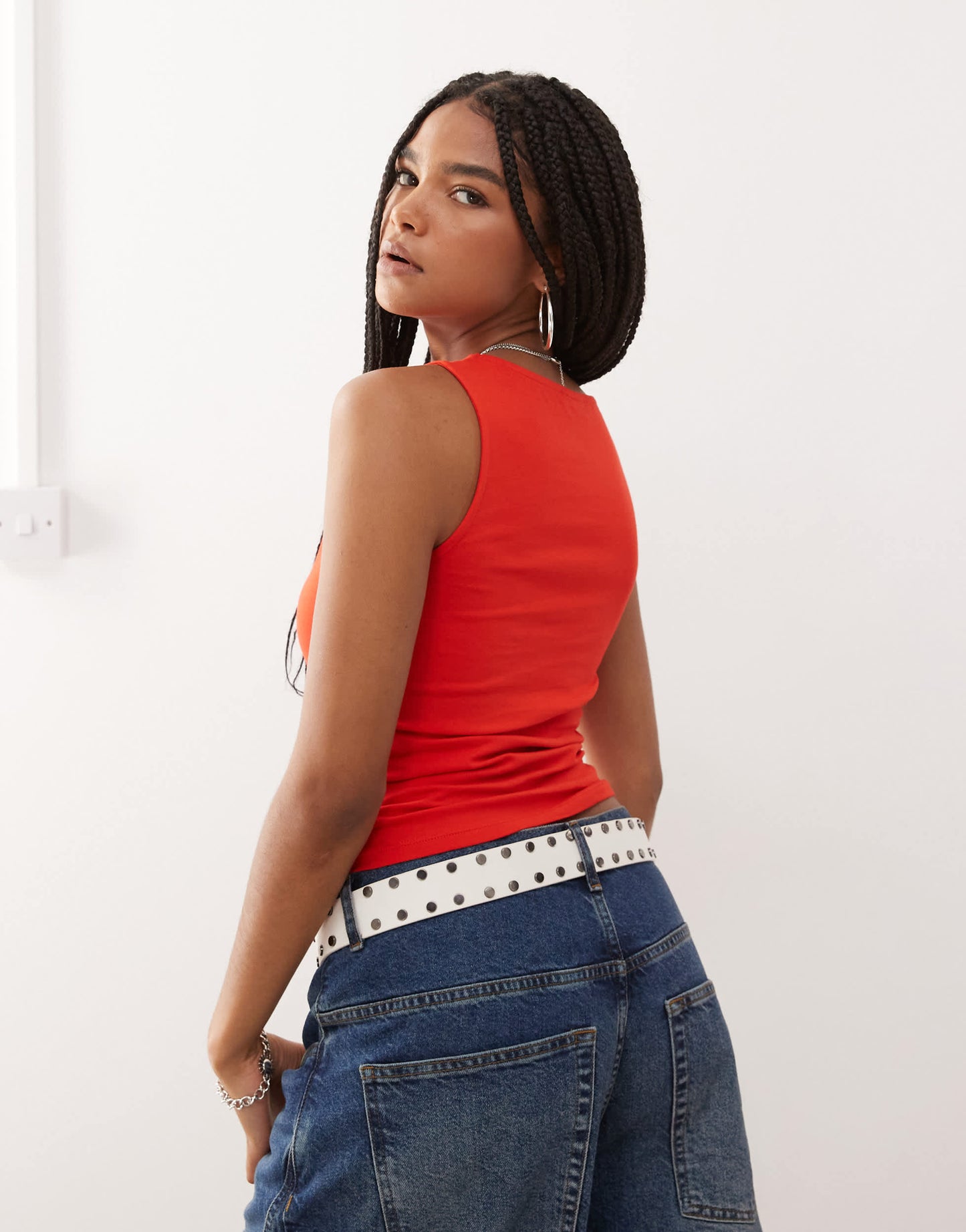 COLLUSION fruit print slash neck top in red