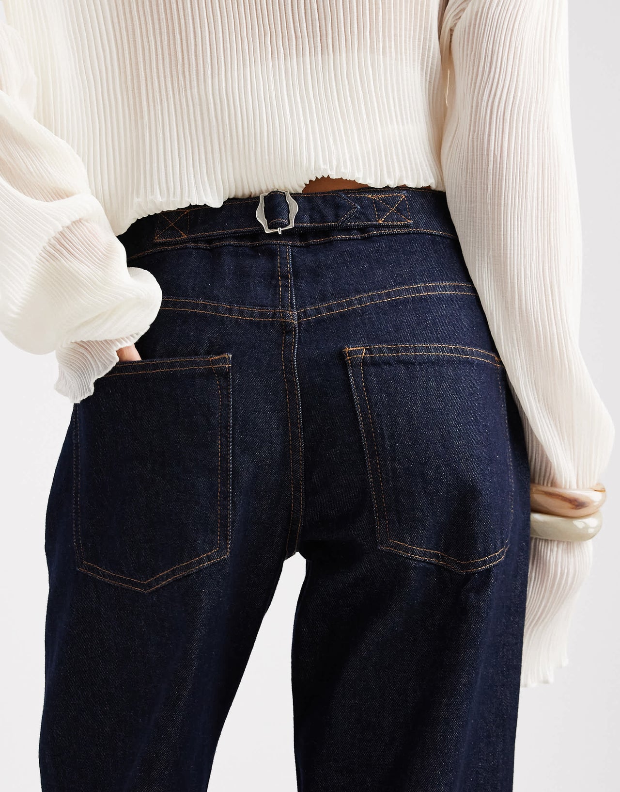 ASOS DESIGN baggy jeans with cinch back in raw denim wash