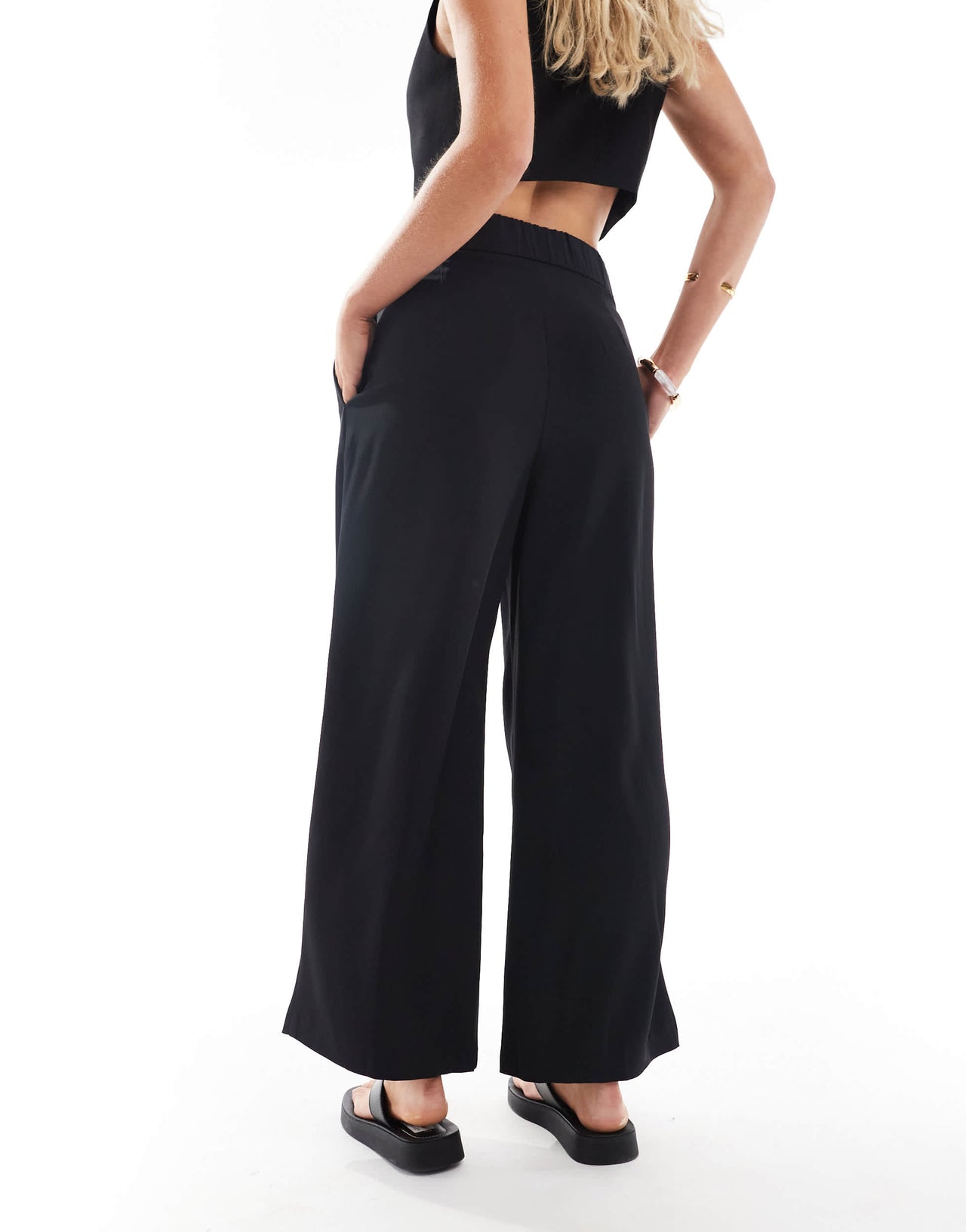 Stradivarius Petite cropped tailored trouser in black
