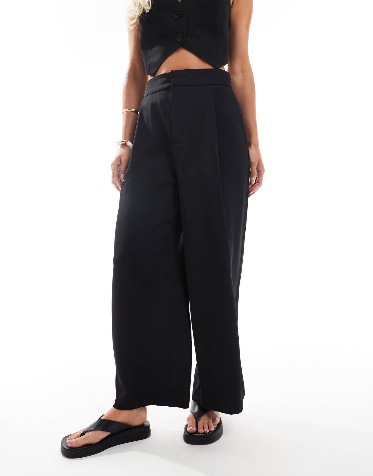 Stradivarius Petite cropped tailored trouser in black
