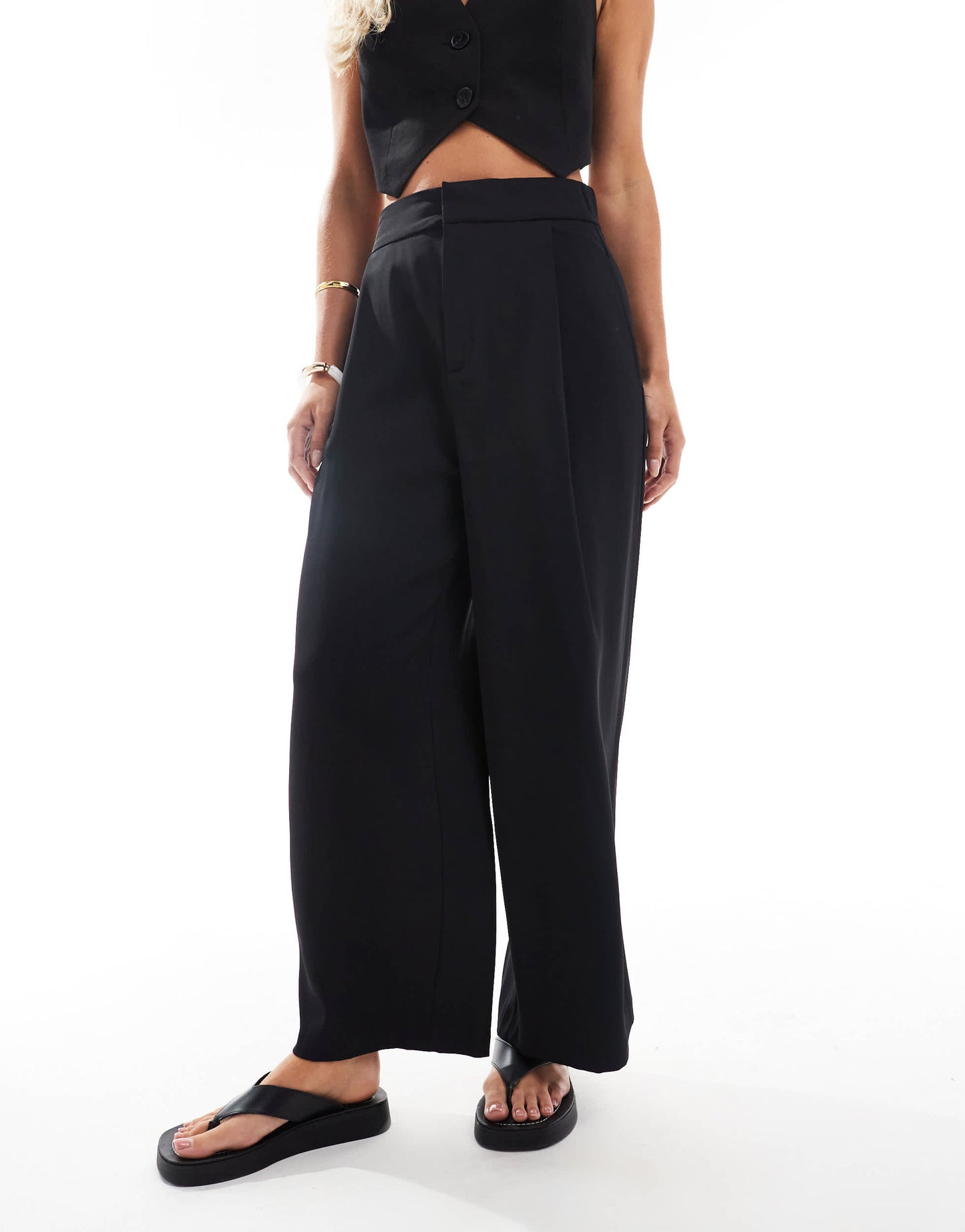 Stradivarius Petite cropped tailored trouser in black