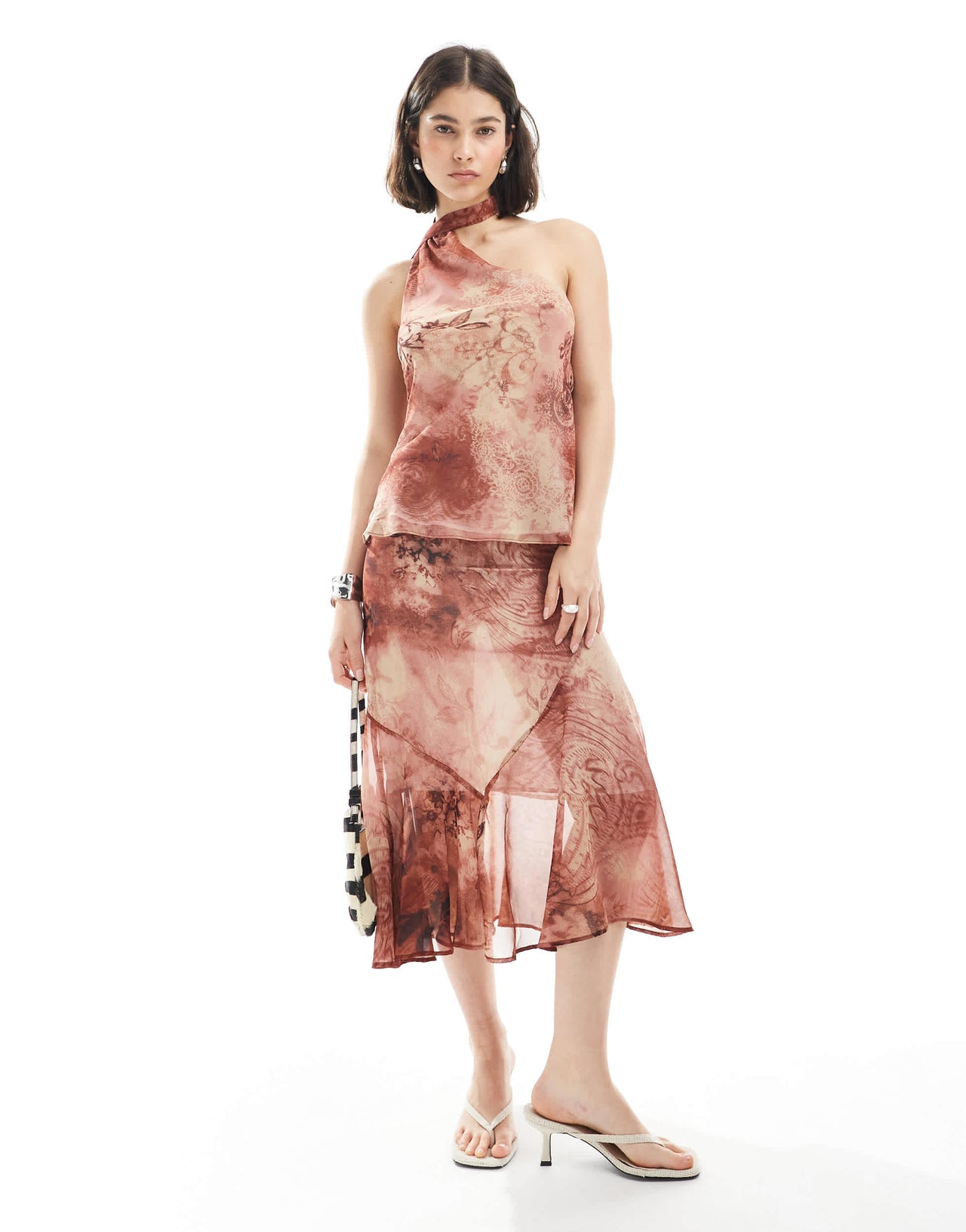 ASOS DESIGN chiffon asym hem midi skirt in paisley print