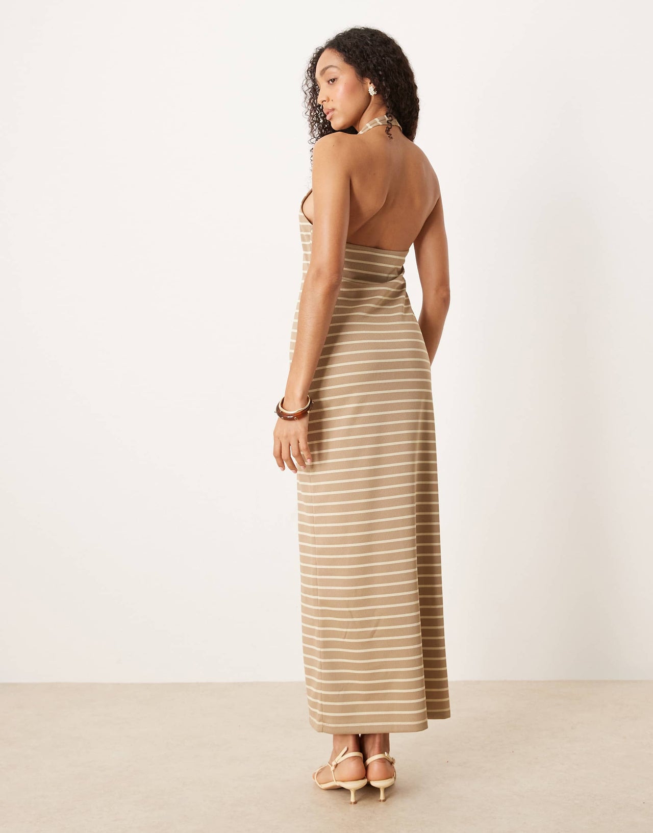 ASOS DESIGN halter maxi stripe dress in brown