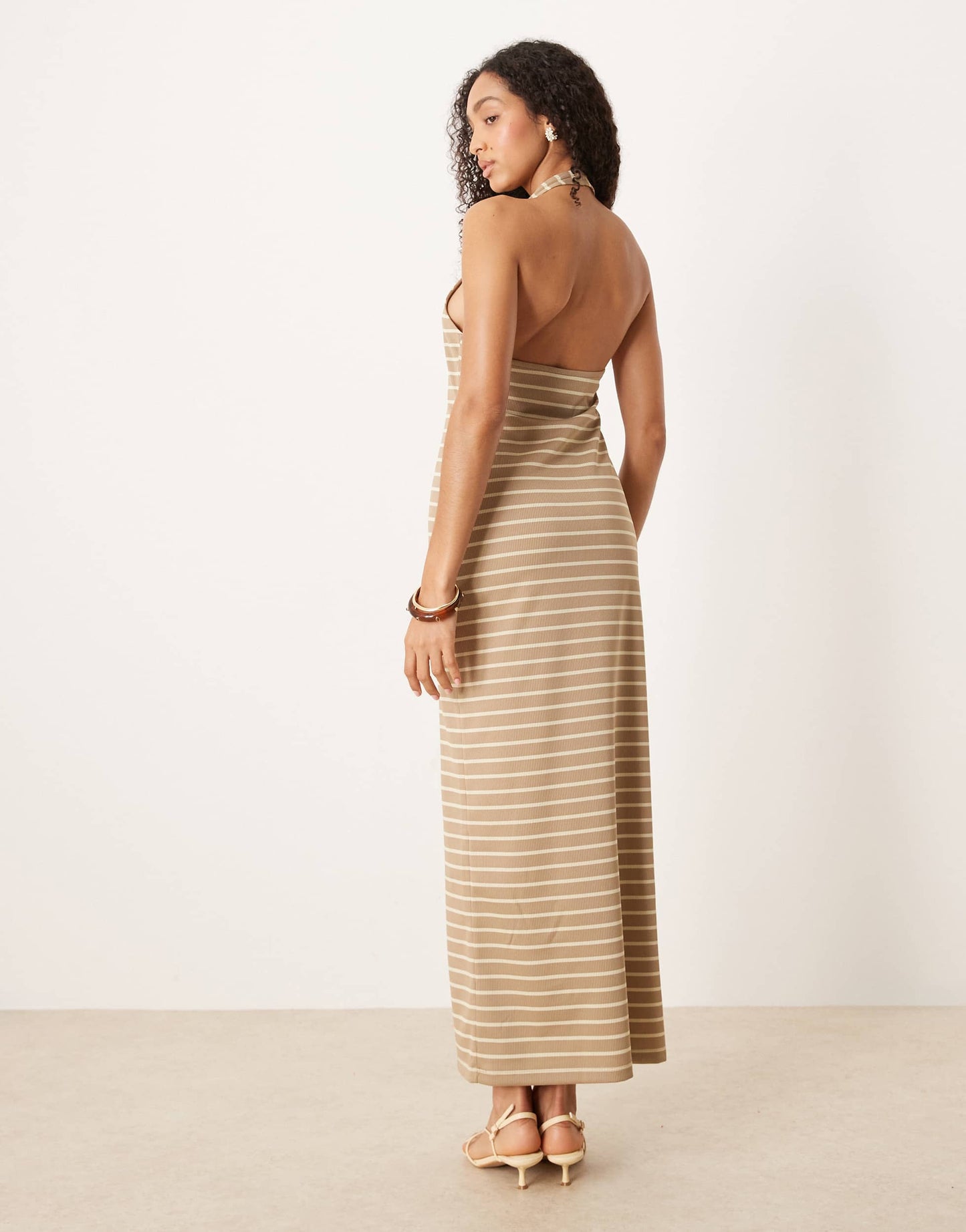 ASOS DESIGN halter maxi stripe dress in brown