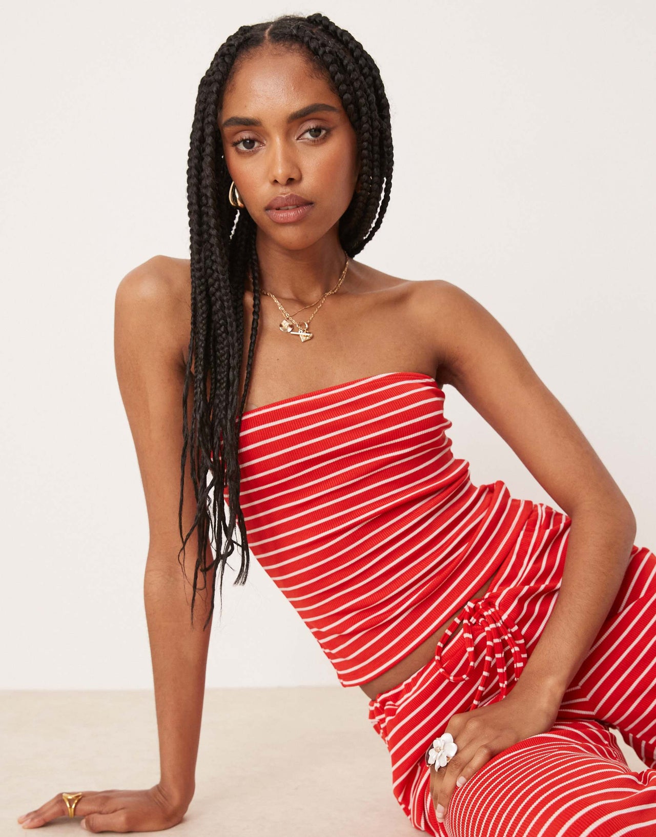 ASOS DESIGN longline bandeau co-ord in red stripe