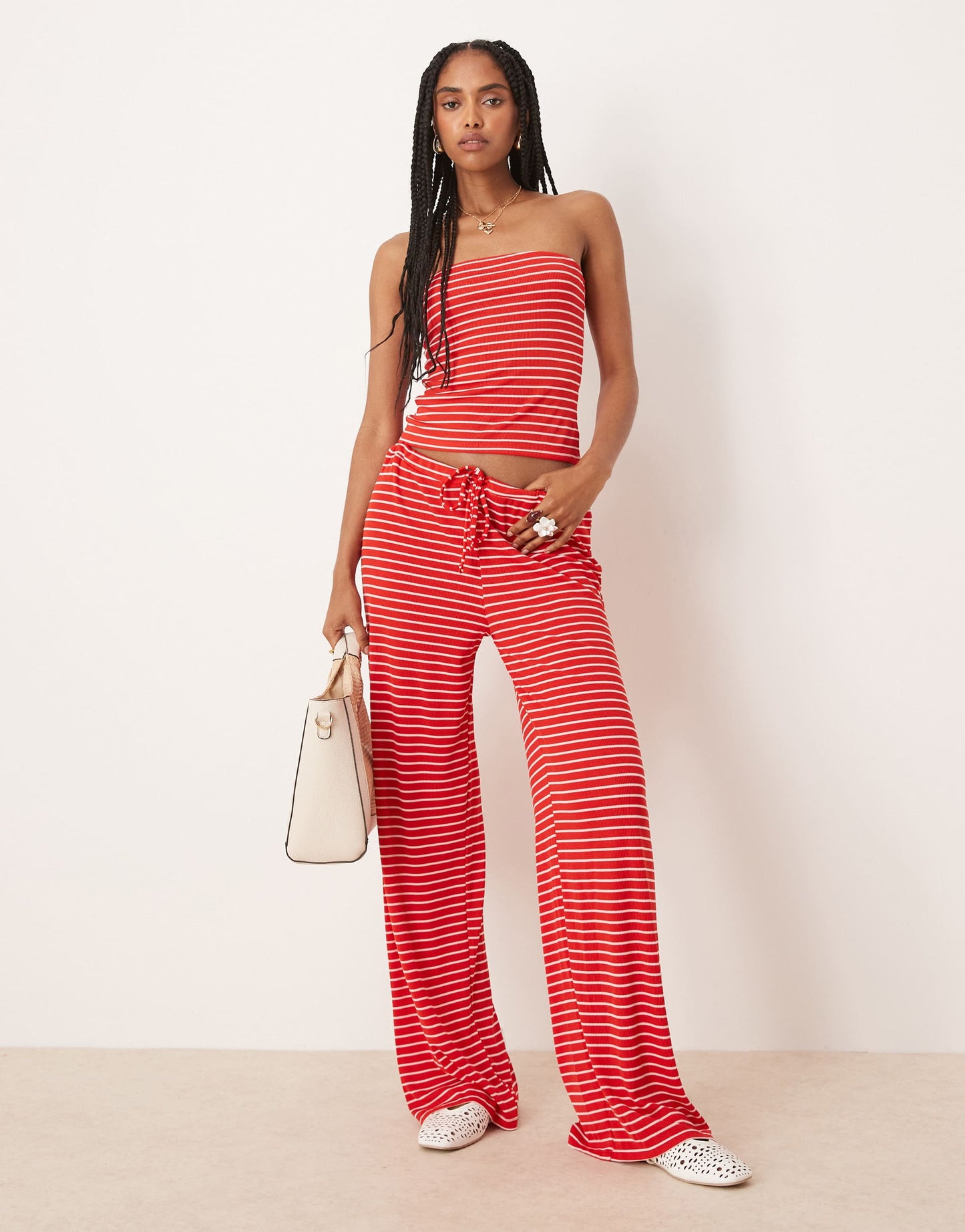 ASOS DESIGN longline bandeau co-ord in red stripe