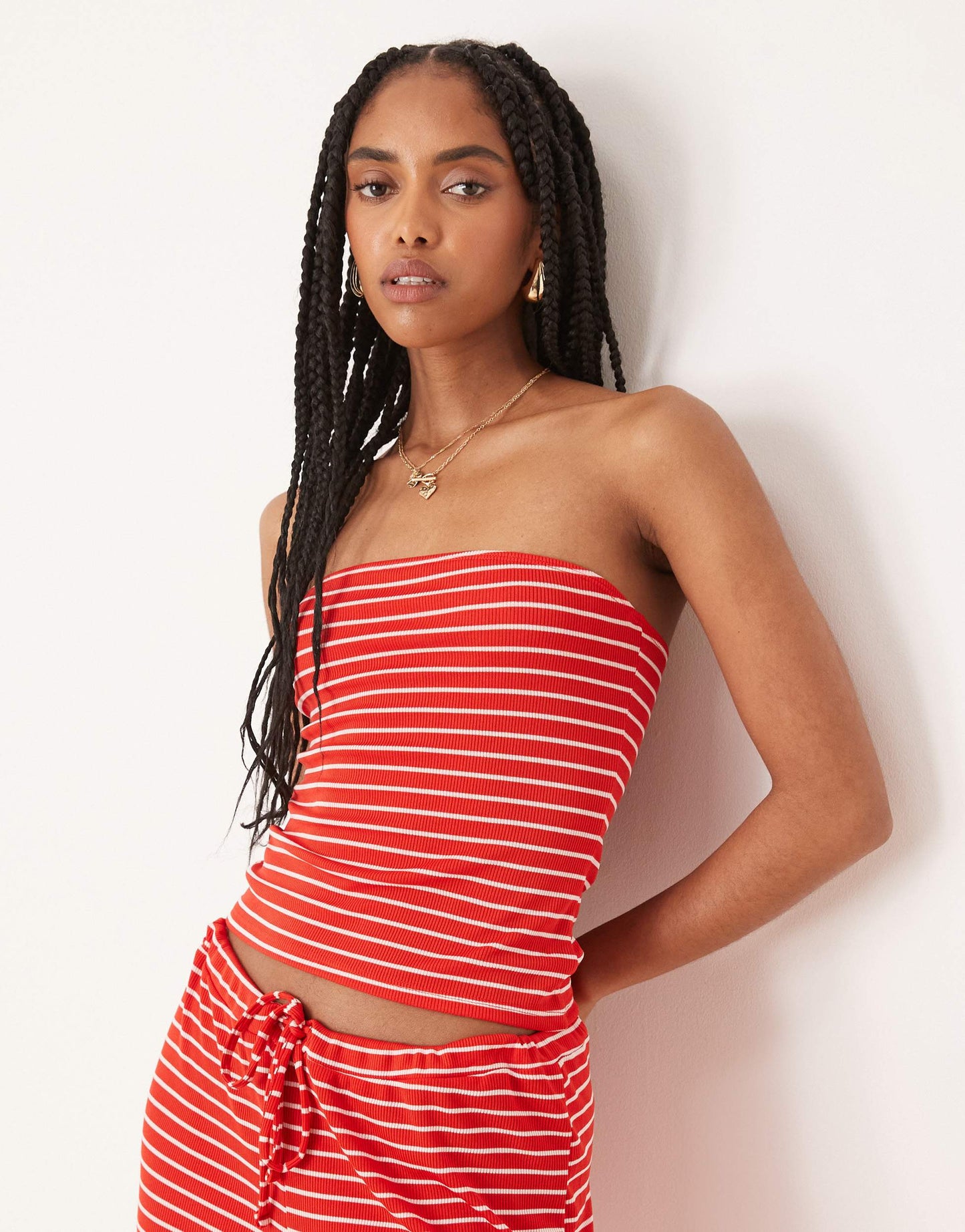 ASOS DESIGN longline bandeau co-ord in red stripe