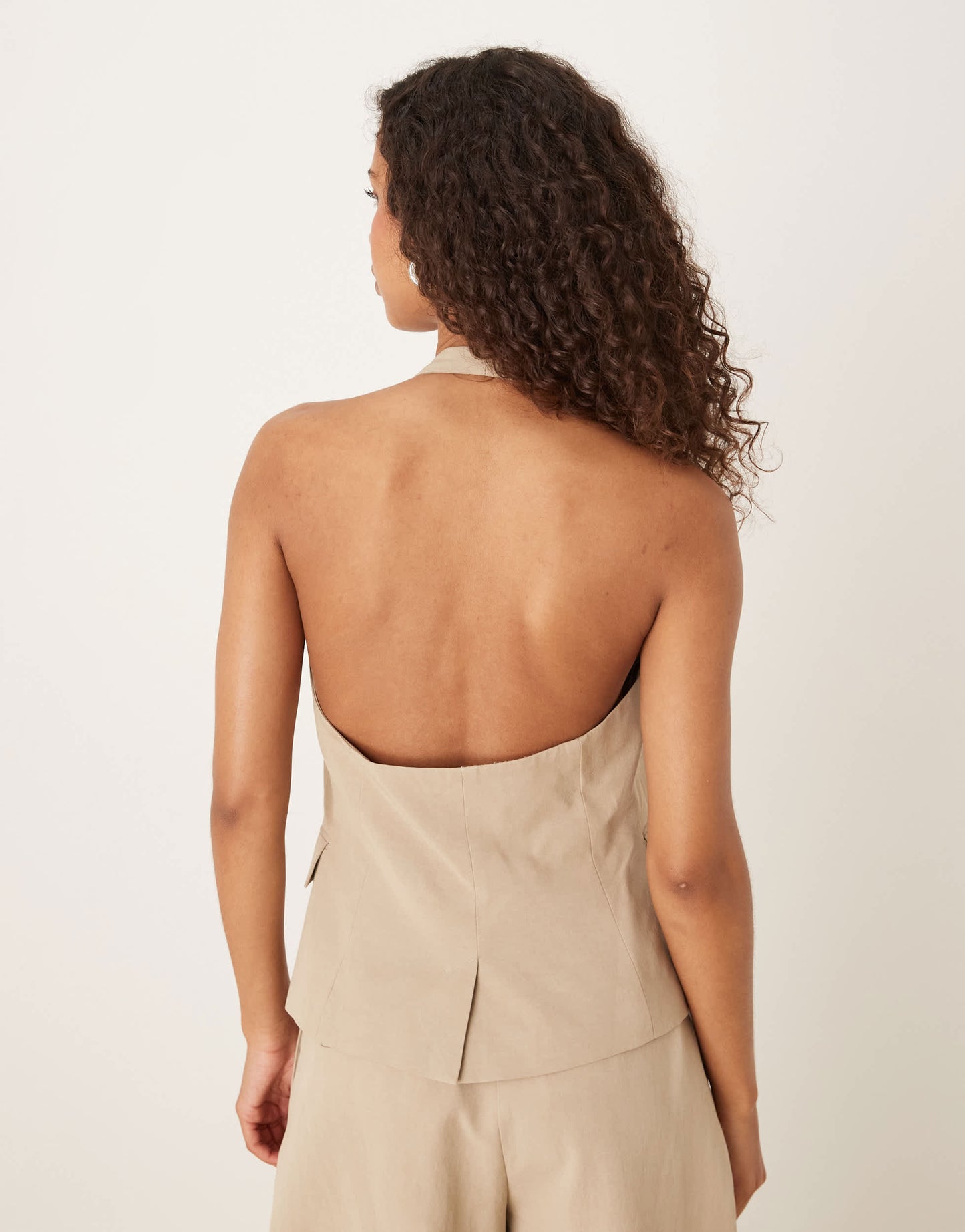 Mango cotton mix tailored halter waistcoat co-ord in stone