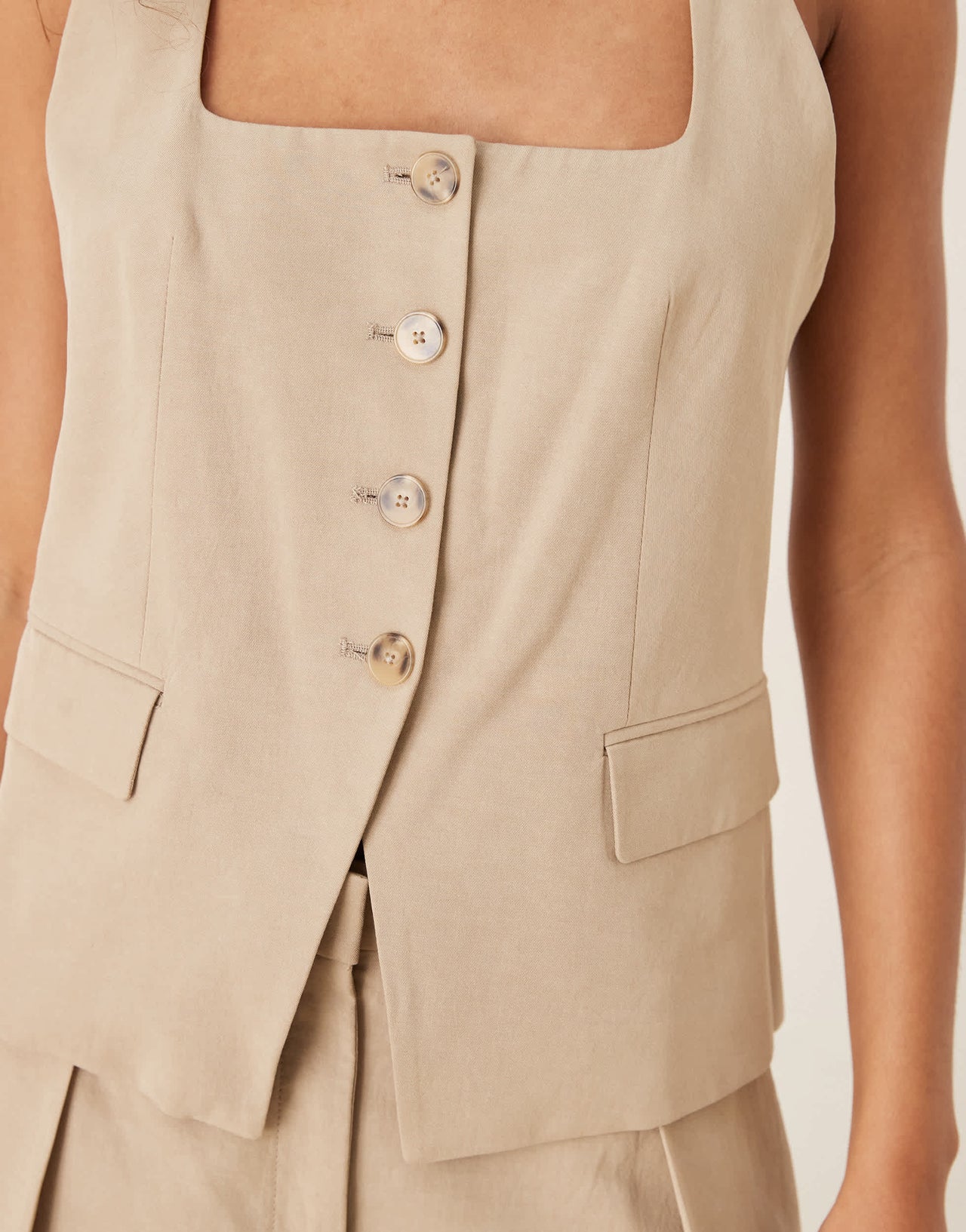 Mango cotton mix tailored halter waistcoat co-ord in stone