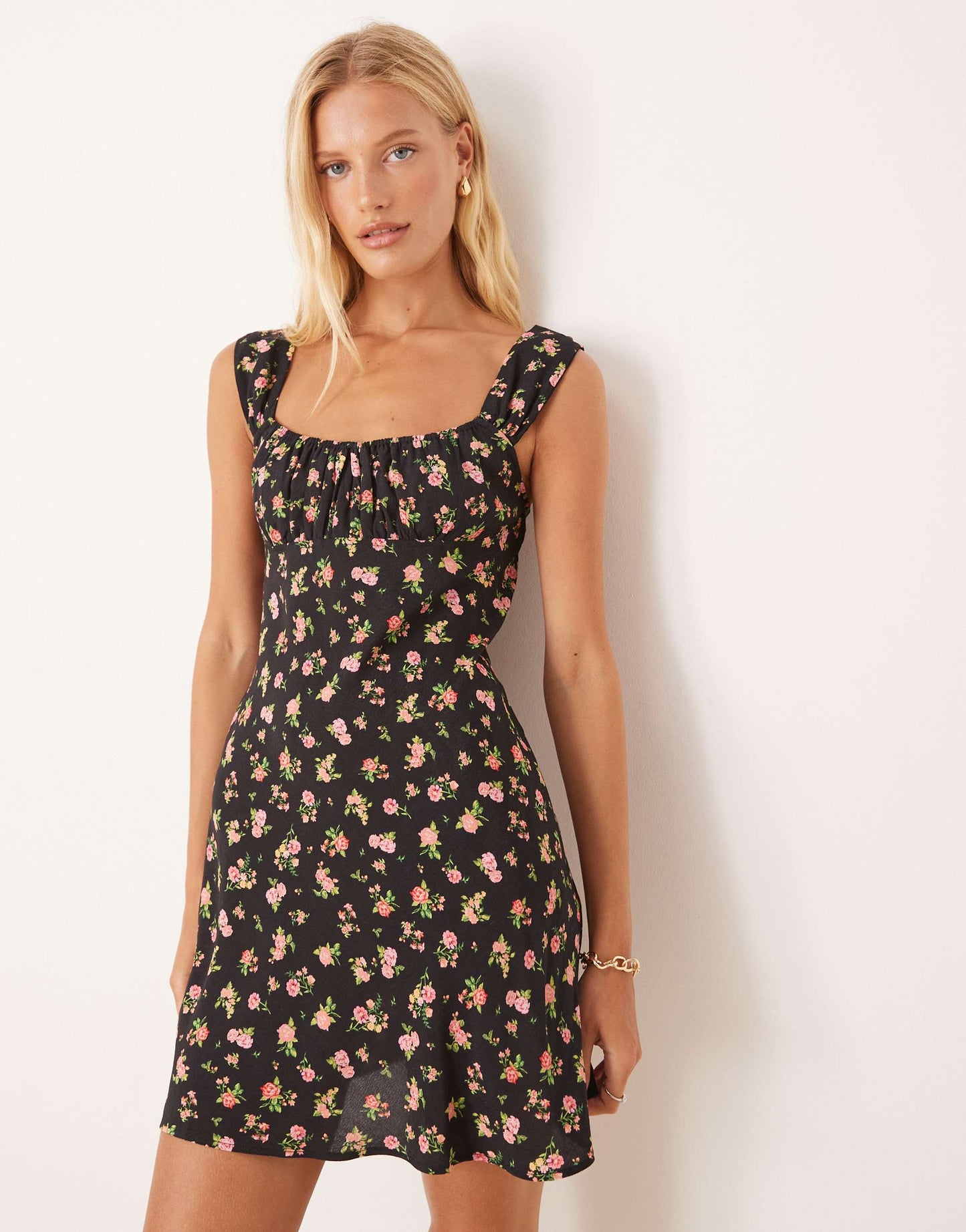 Mango square neck shift mini dress in floral print