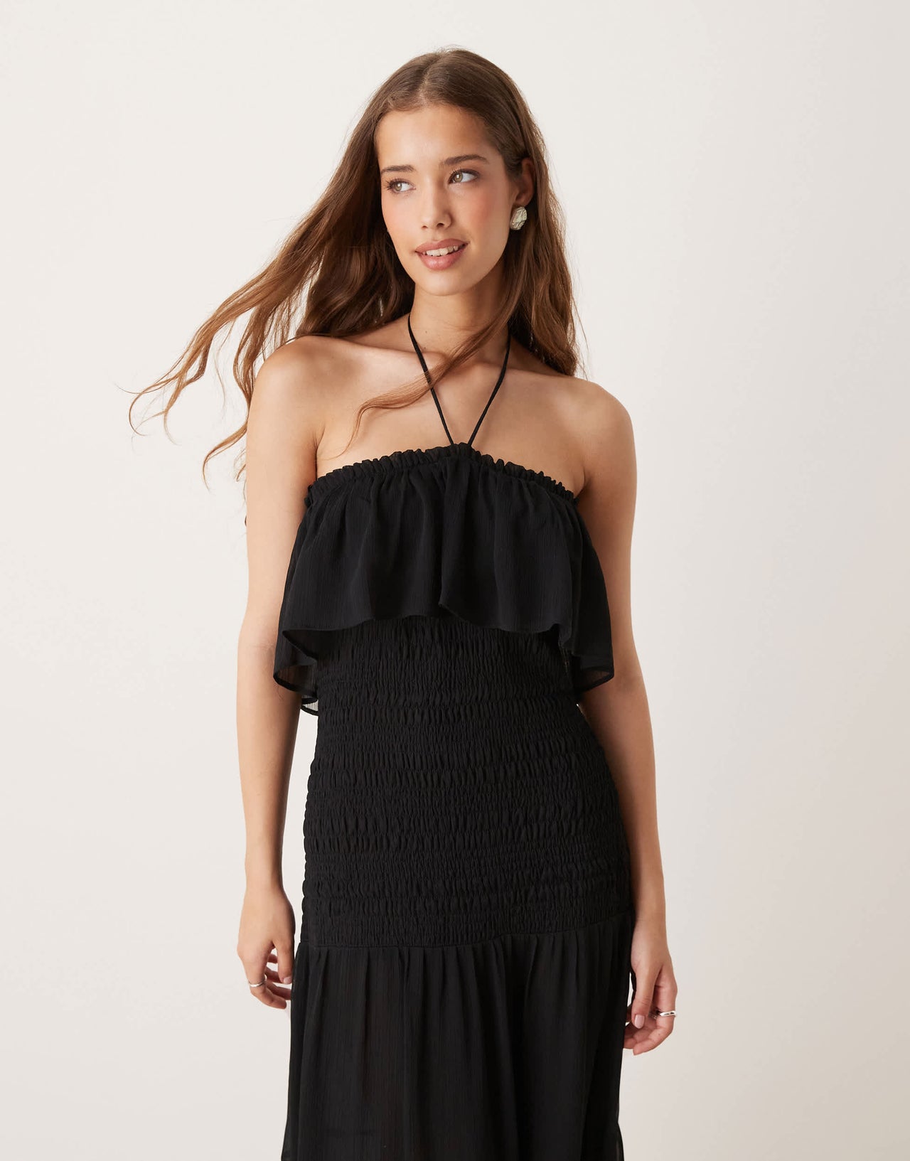 Mango halter chiffon maxi dress in black