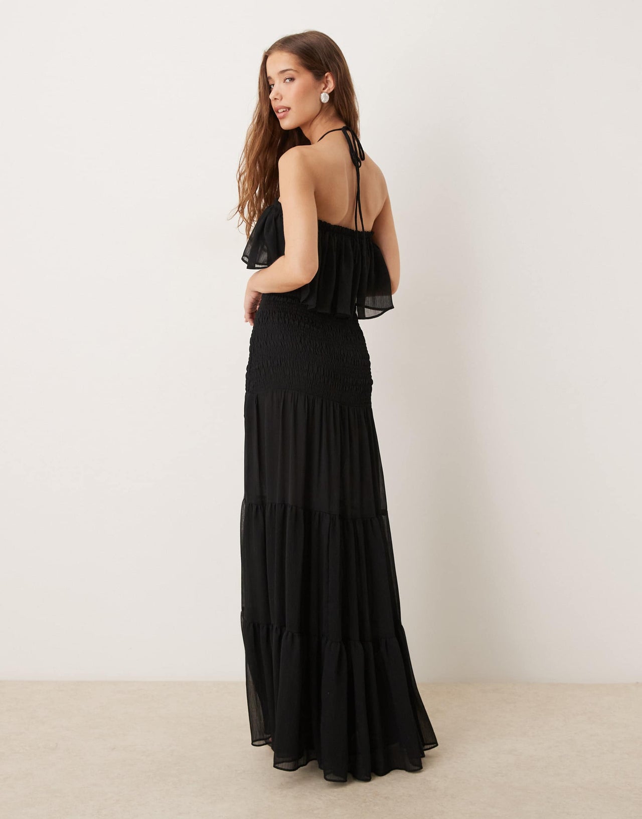 Mango halter chiffon maxi dress in black