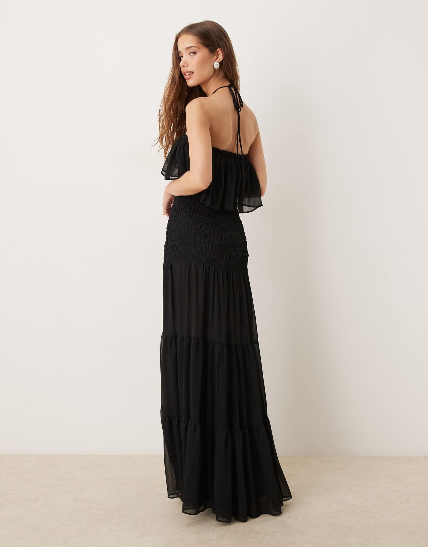 Mango halter chiffon maxi dress in black