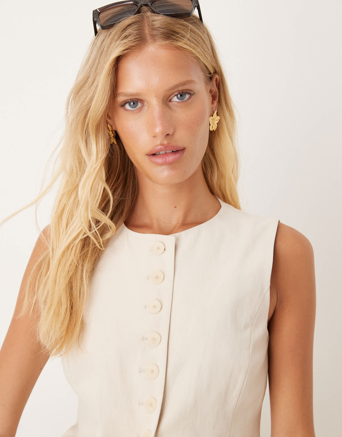 Mango tailored slash neck waistcoat co-ord in beige